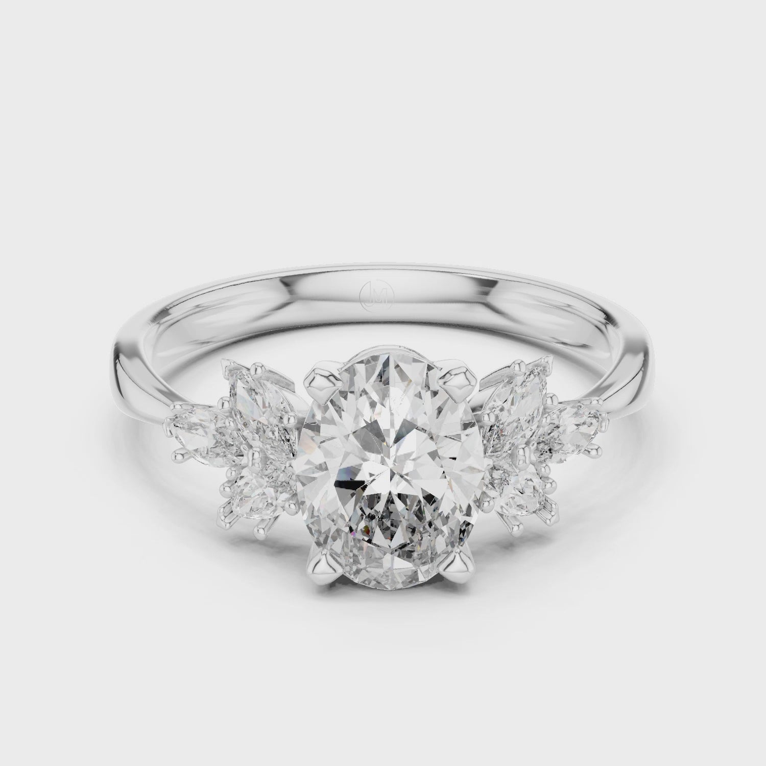 Classic Oval Cut Moissanite With Marquise Cluster Engagement Ring