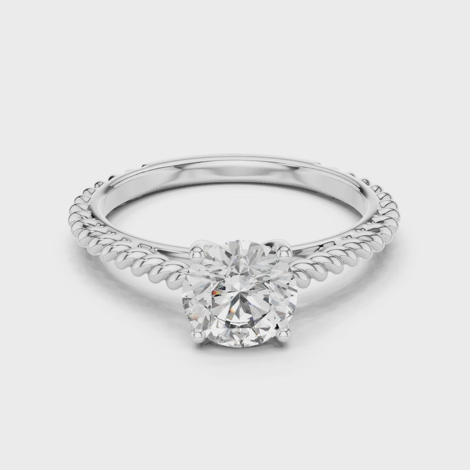 Twisted Rope Round Solitaire Moissanite Sterling Silver Engagement Ring