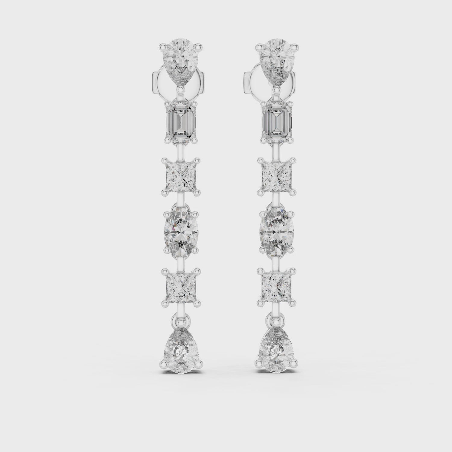 Fancy Multi Shape Moissanite Diamond 925 Sterling Silver Dangle & Drop Earrings