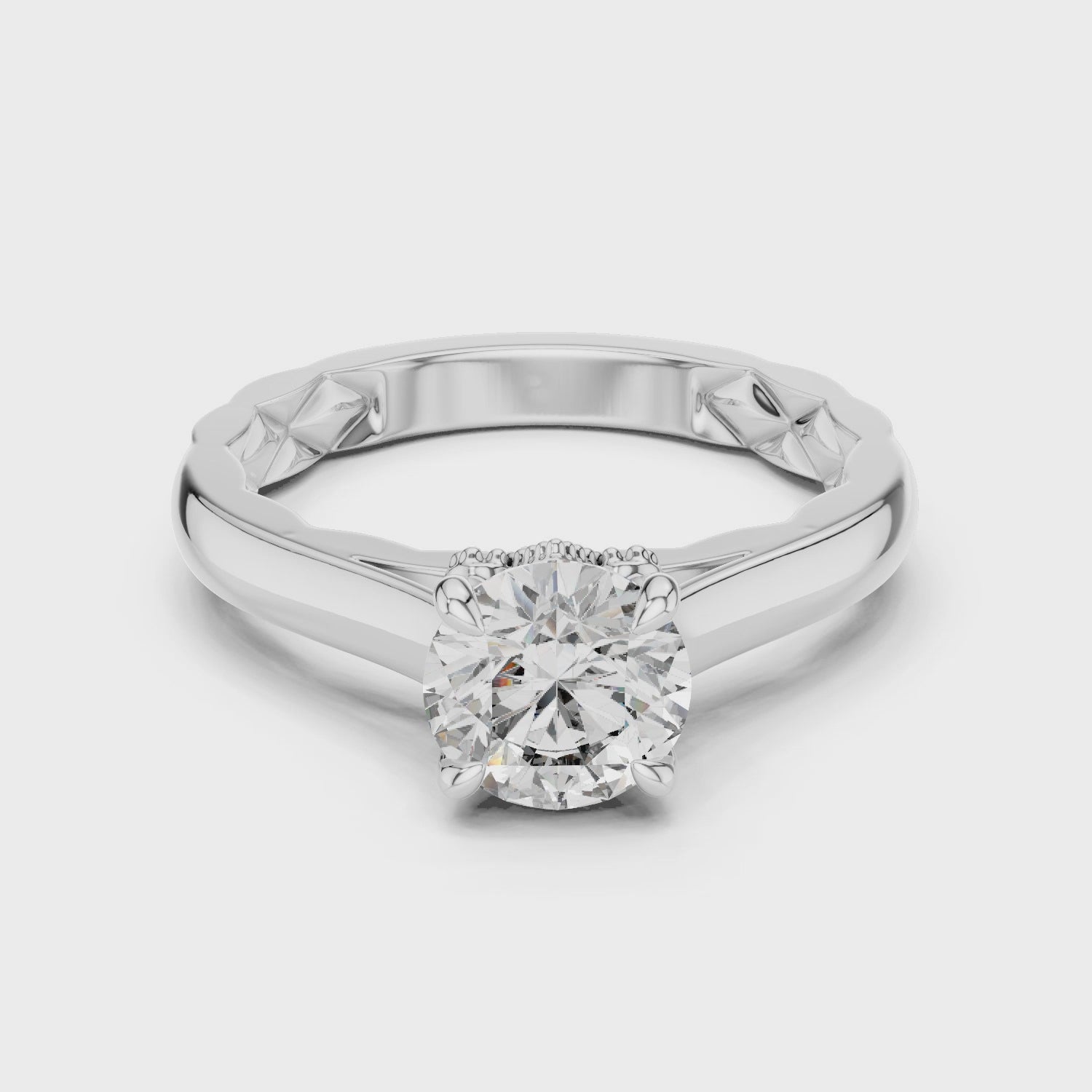 Round Cut Moissanite Cathedral 925 Sterling Silver Engagement Ring
