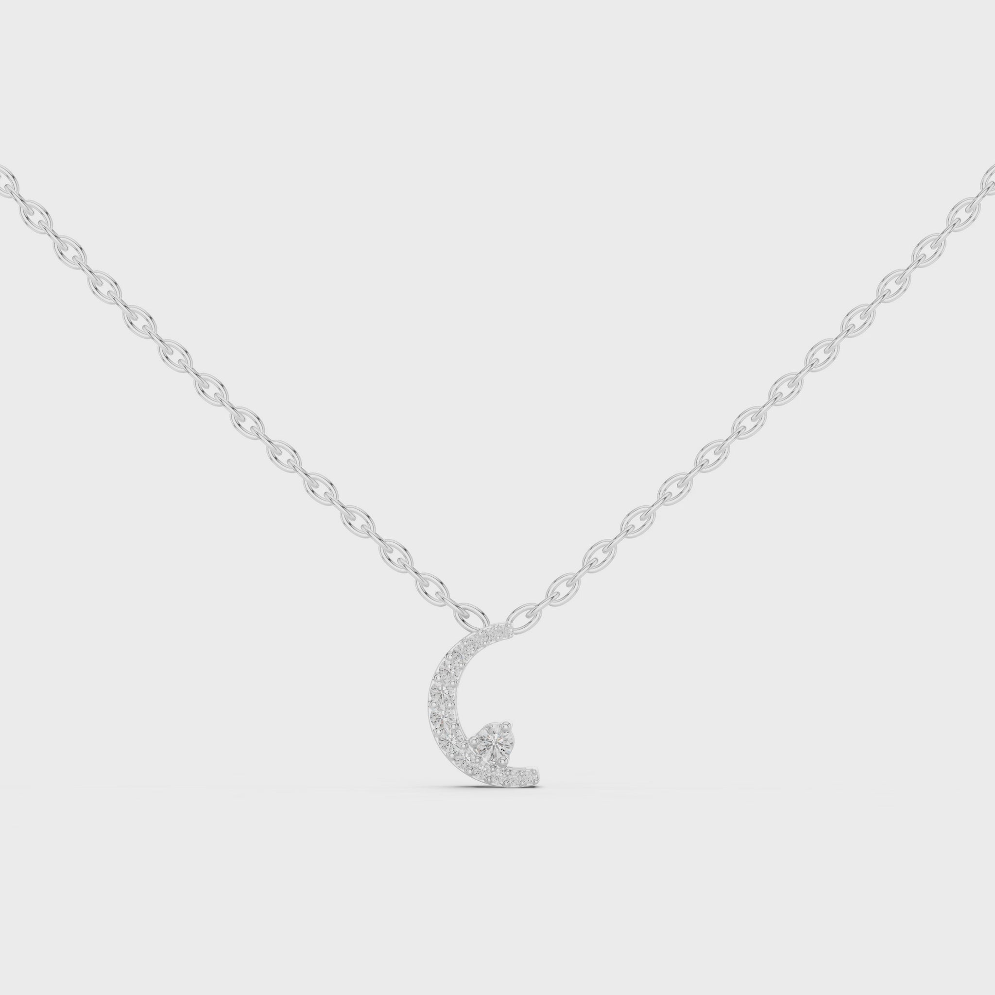925 Sterling Silver Round Moissanites Daimond Crescent Moon Pendant Necklace