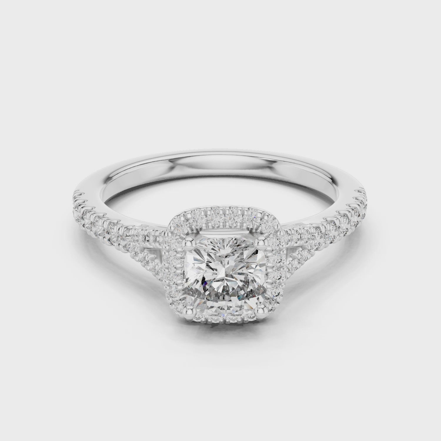 925 Sterling Silver Cushion-cut Moissanite Engagement Ring with Halo of Smaller Diamonds