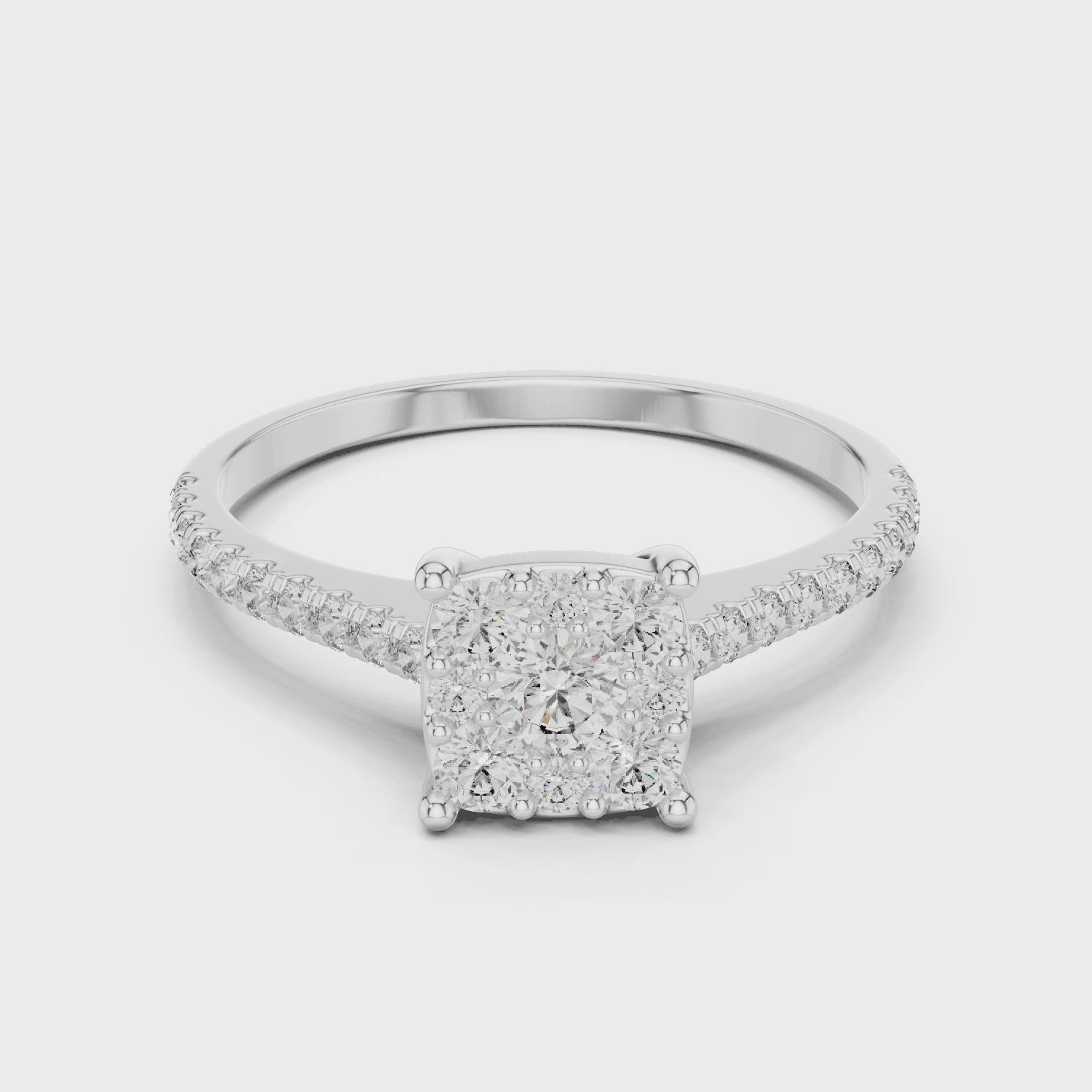 A Square-shaped Cluster Round Moissanite Diamond Engagement Ring