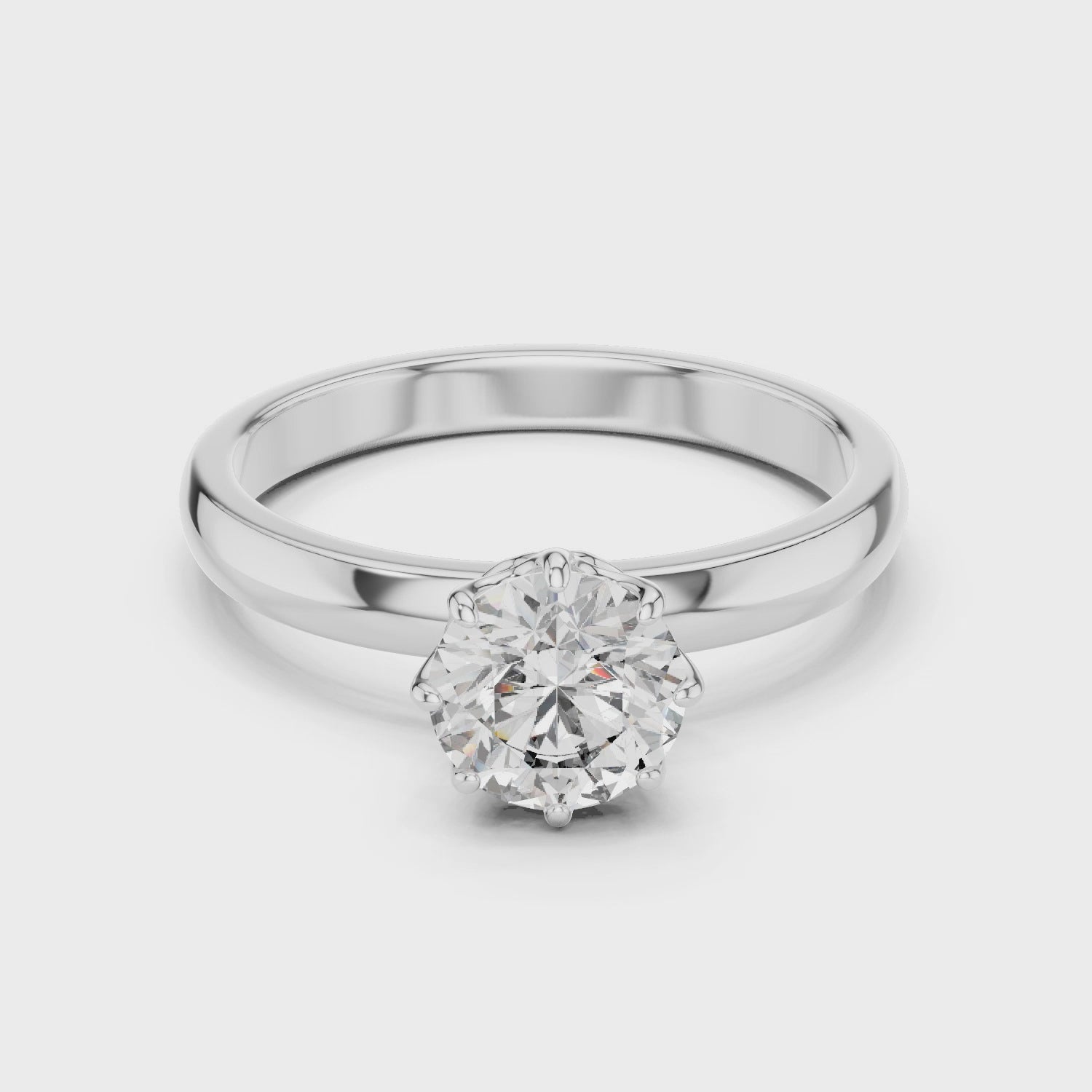 Classic Round Solitaire Moissanite Sterling Silver Engagement Ring