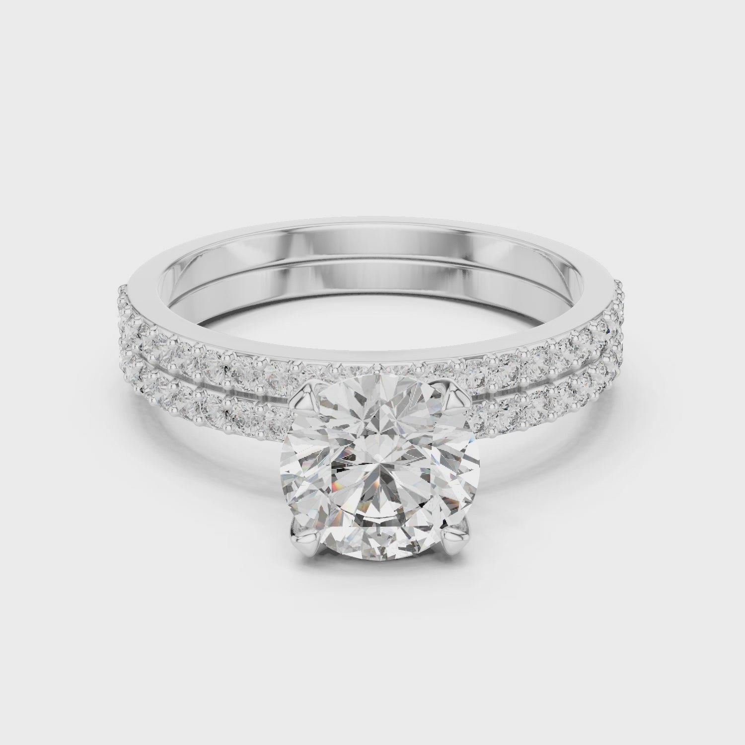 Dual Band Solitaire Round Moissanite Bridal Ring Set for Women