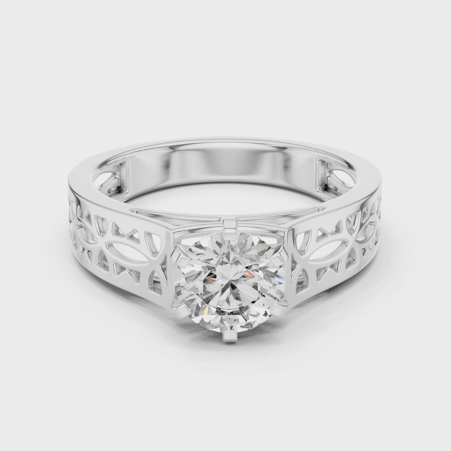 Dazzling Round Cut Diamond Held Securely In A Six-Prong Setting Solitaire In 925 Sterling Silver