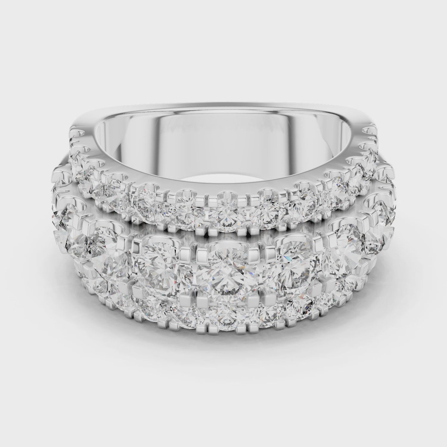 Triple-row Round-cut Moissanite Diamond Eternity Sterling Silver Statement Wedding Band