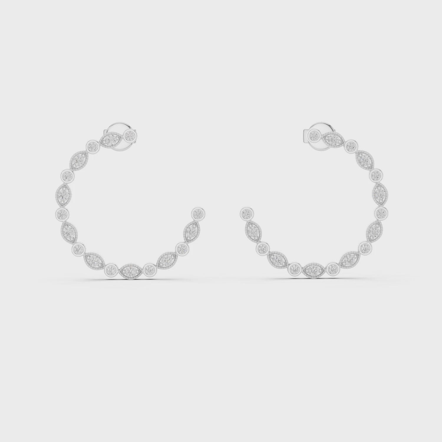 Marquise & Round Cut Moissanite Daimond Bezel Set Diamonds In An Open Hoop Style Earring