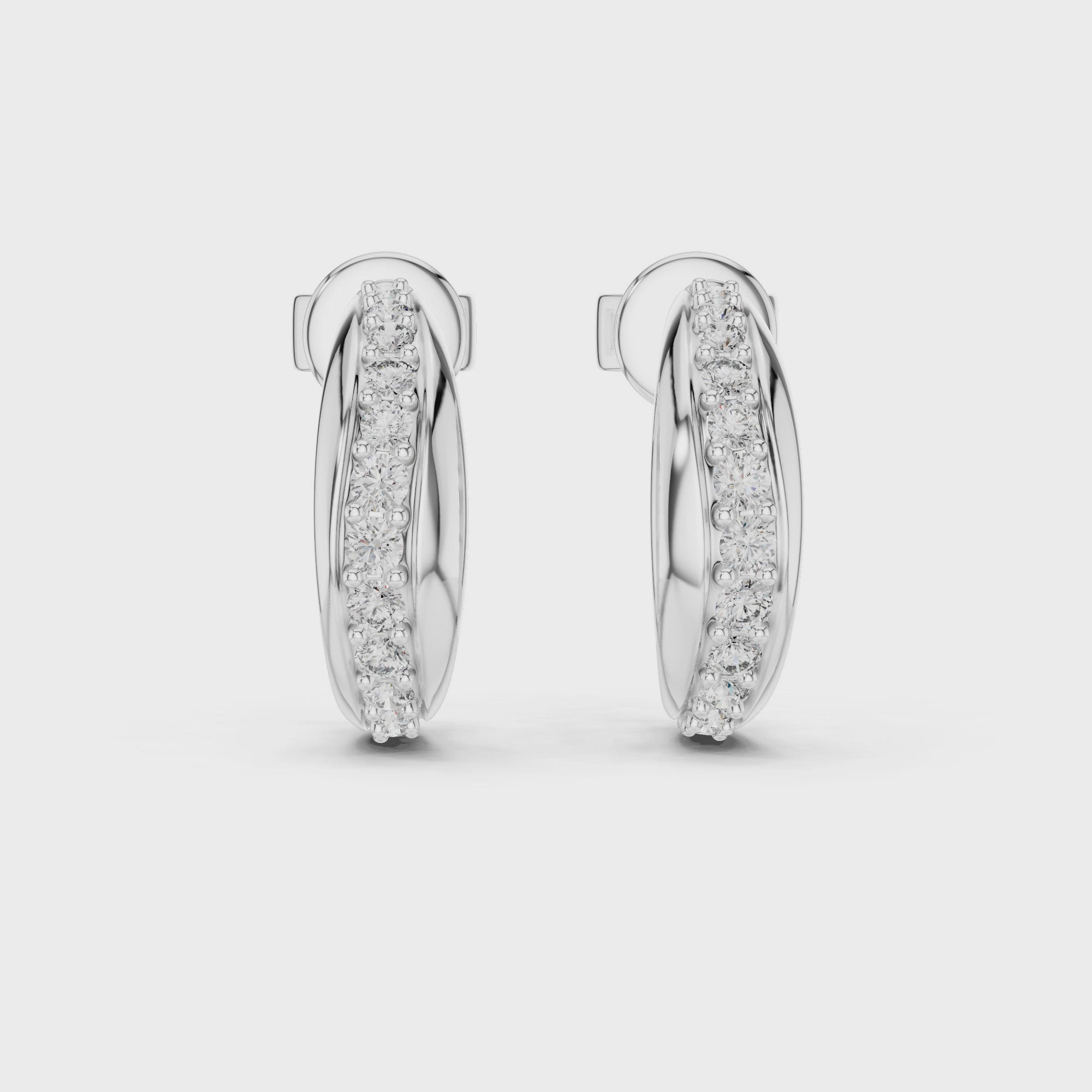 Channel-Set Row Of Round Shape Moissanite Diamond 925 Sterling Silver Half Hoop Earrings
