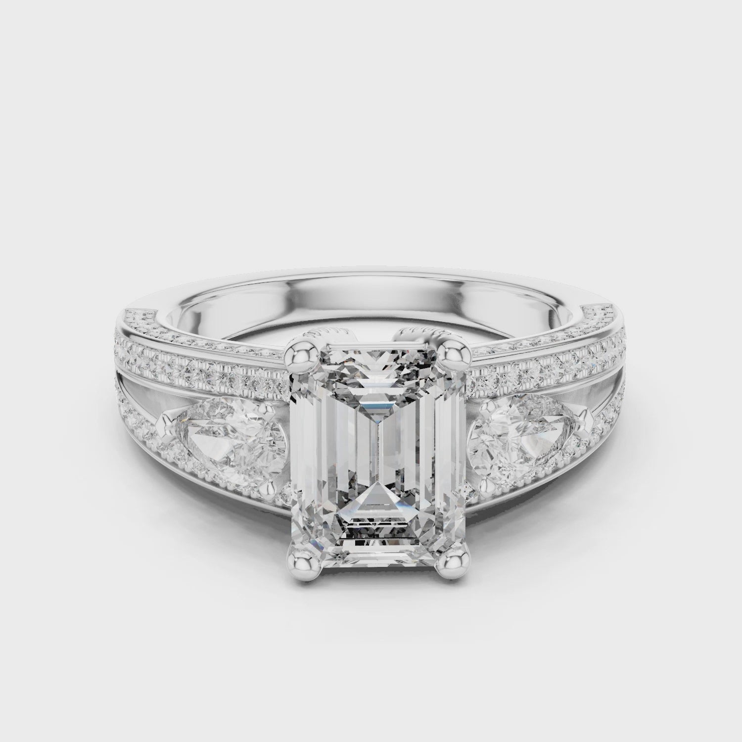 925 Sterling Silver Elegant Emerald-cut Vintage Ring in Split Shank Setting