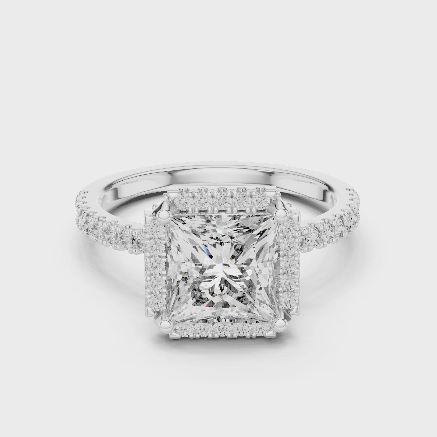 925 Sterling Silver Princess Cut Moissanite Halo Engagement Ring for Women