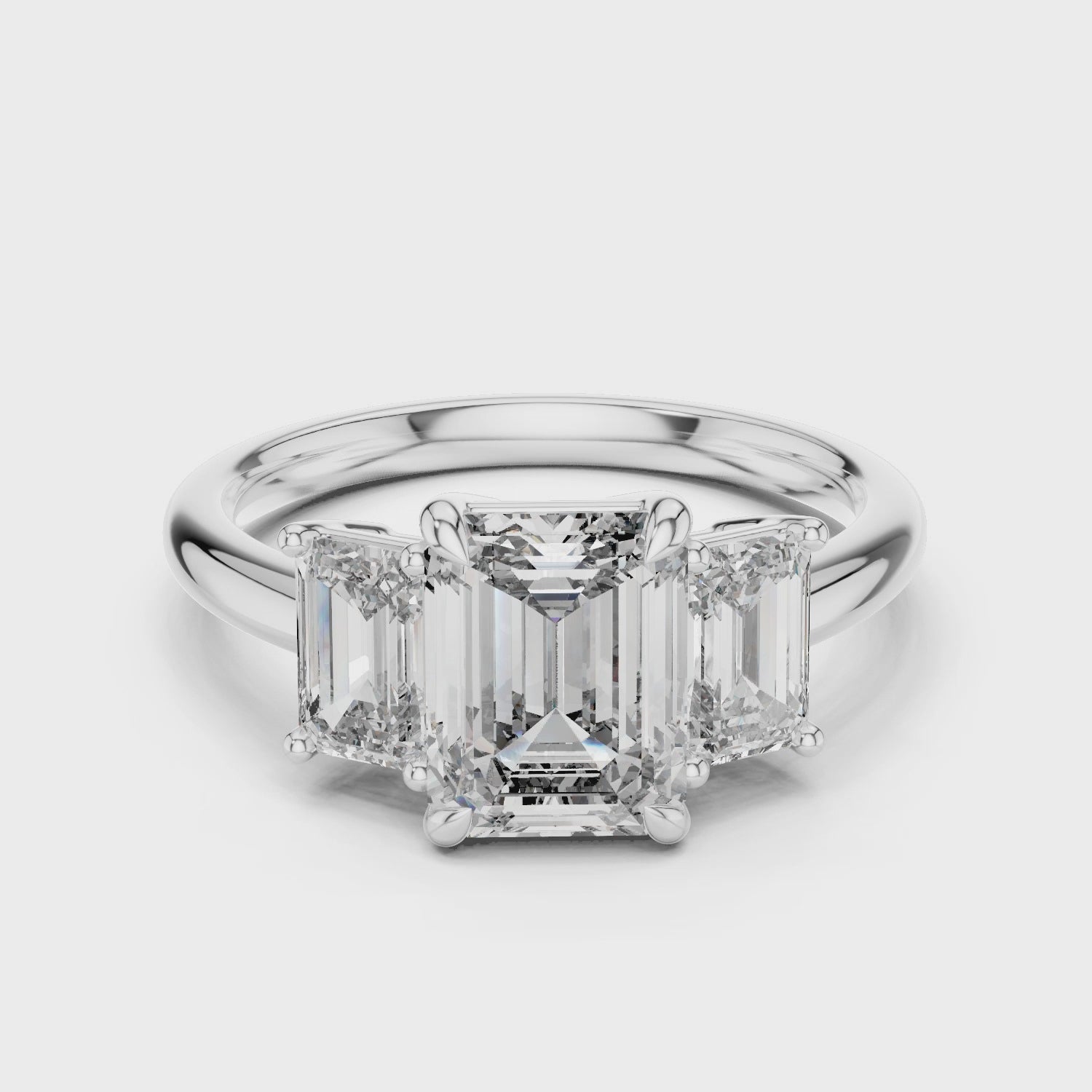 Emerald Cut Three-stone Moissanite Classic "past, present, and future" Engagement Ring