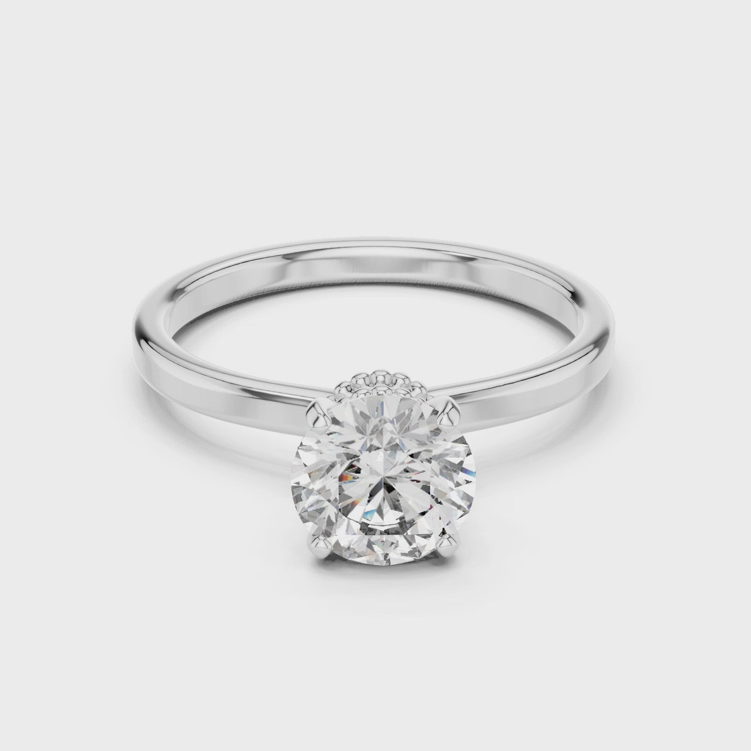 Hidden Halo Solitaire Round Moissanite Engagement Ring - Sterling Silver Fine Jewelry