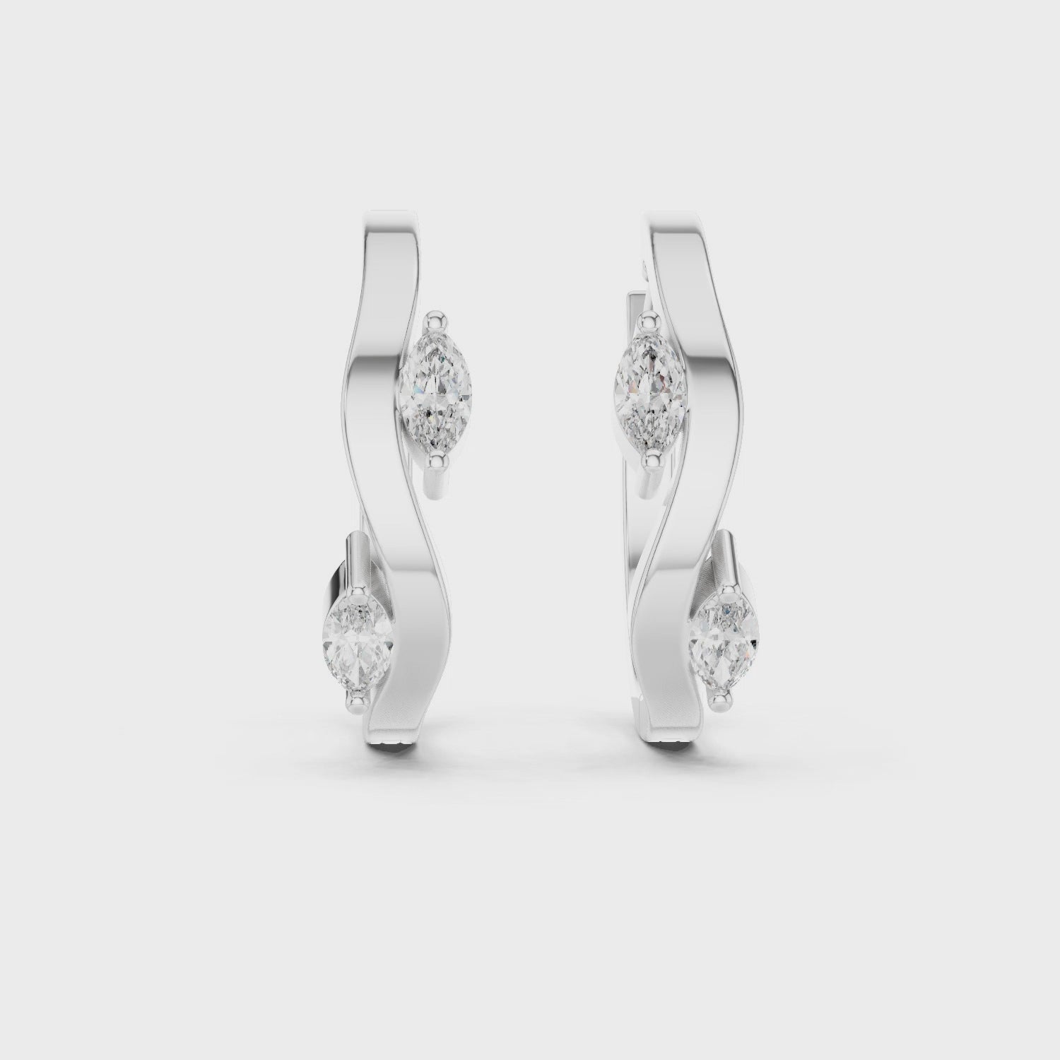 Marquise Shape Solitaire Moissanite Diamond V-Prong Setting 925 Sterling Silver Twist Hoops Earrings