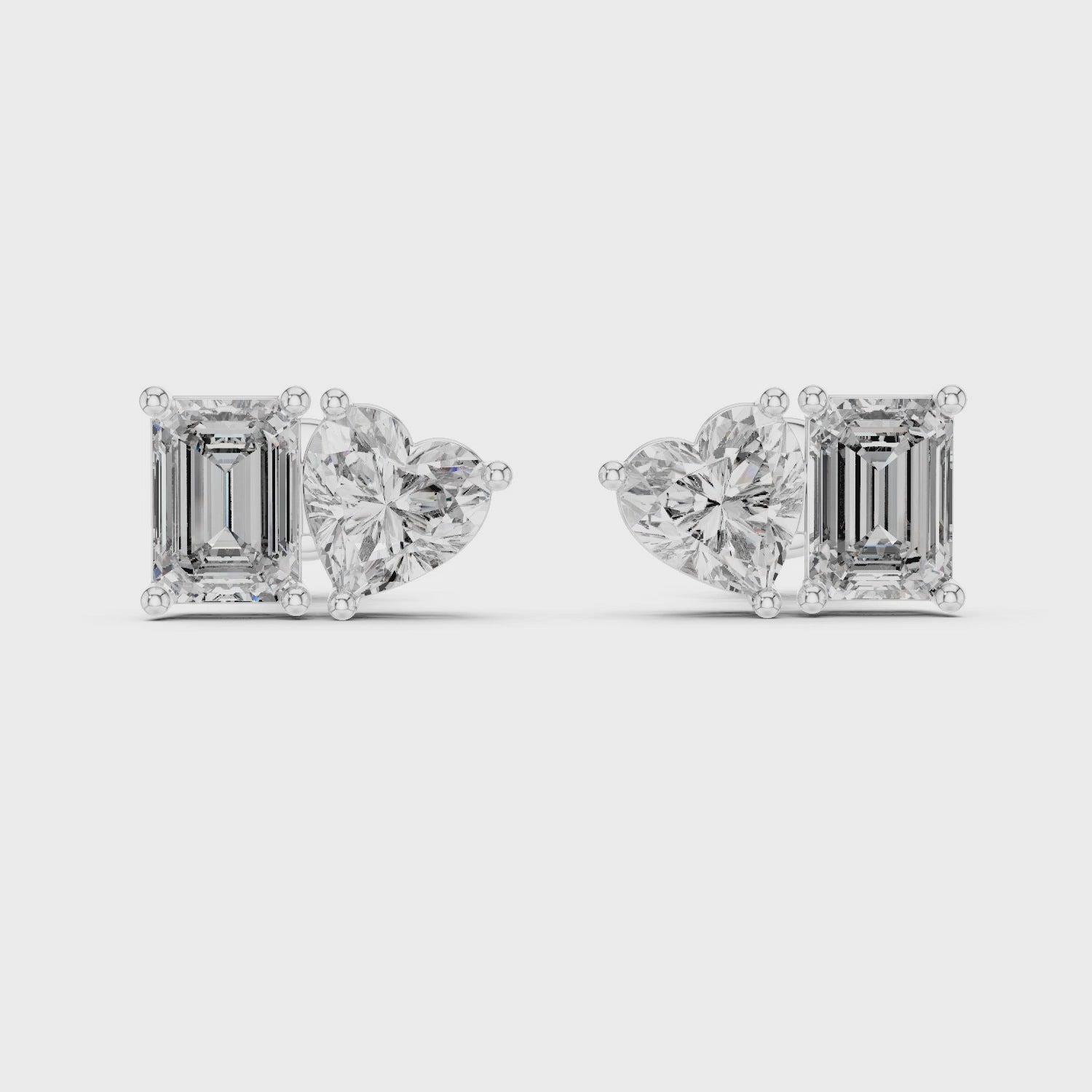 1 CT Heart & 1 CT Emerald Toi Et Moi Style Moissanite Diamond Stud Earrings
