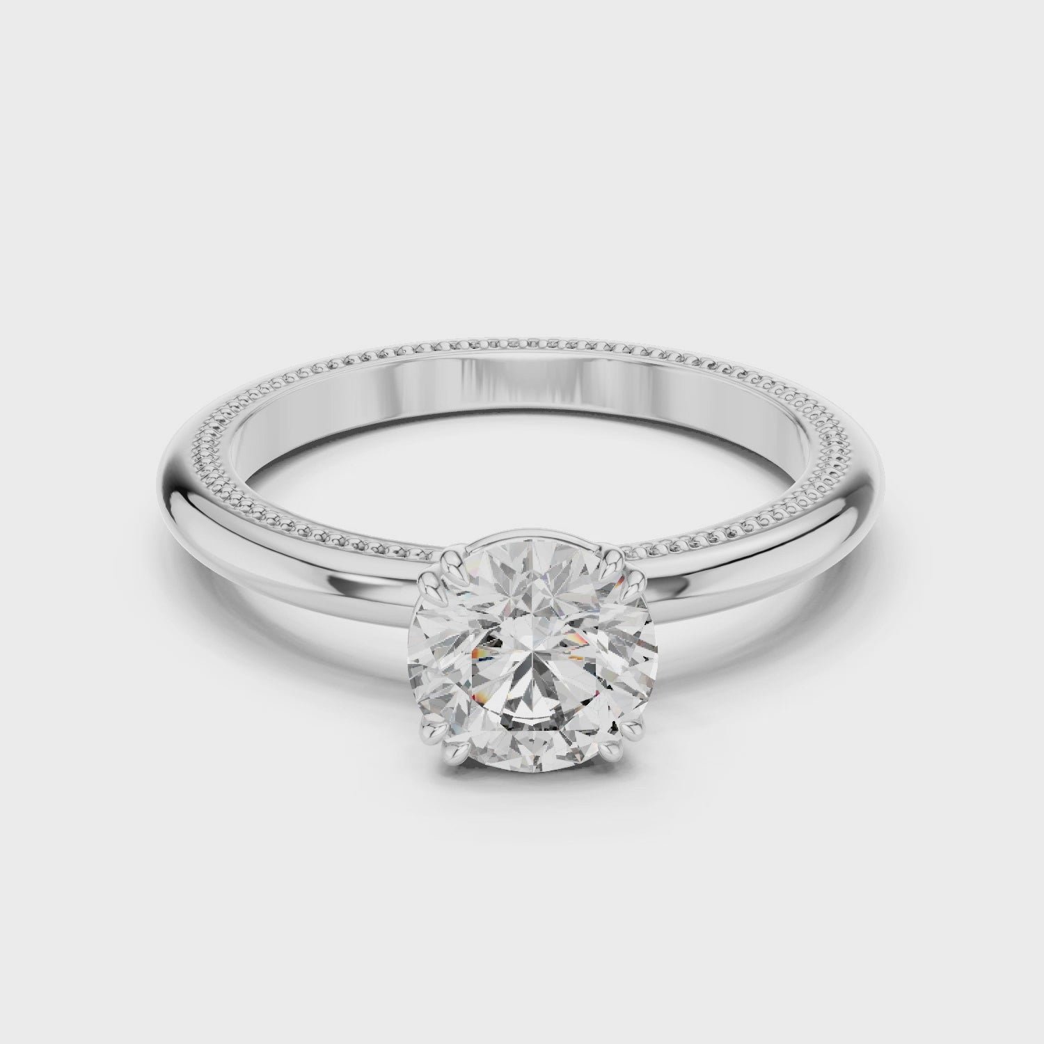 Double Prong Setting Solitaire Round Moissanite Sterling Silver Engagement Ring