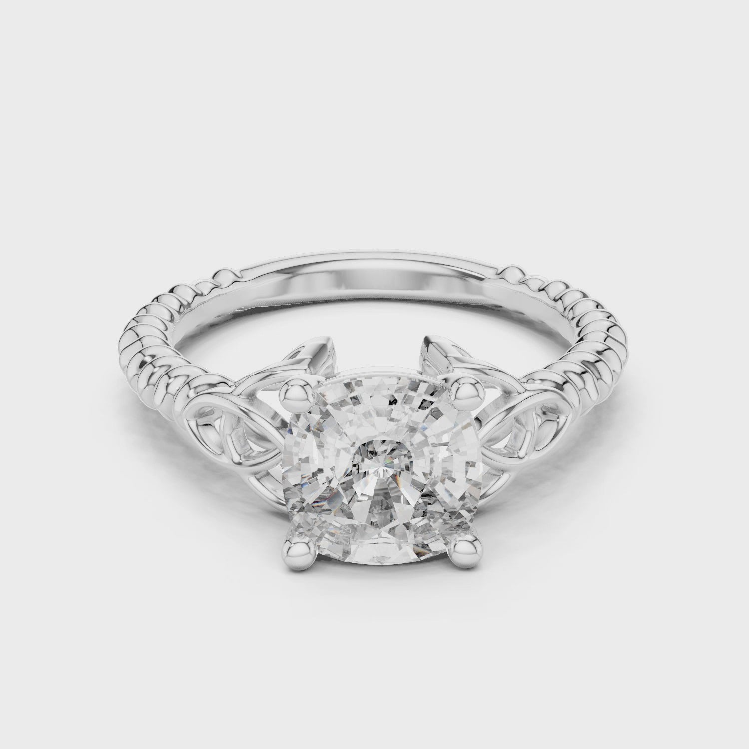 Celtic-inspired Cushion-cut Moissanite Diamond Braided-style Shank Engagement Ring