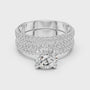 Round Cut Three Row Pave Set Moissanite Double Band Bridal Ring Set in Sterling Silver