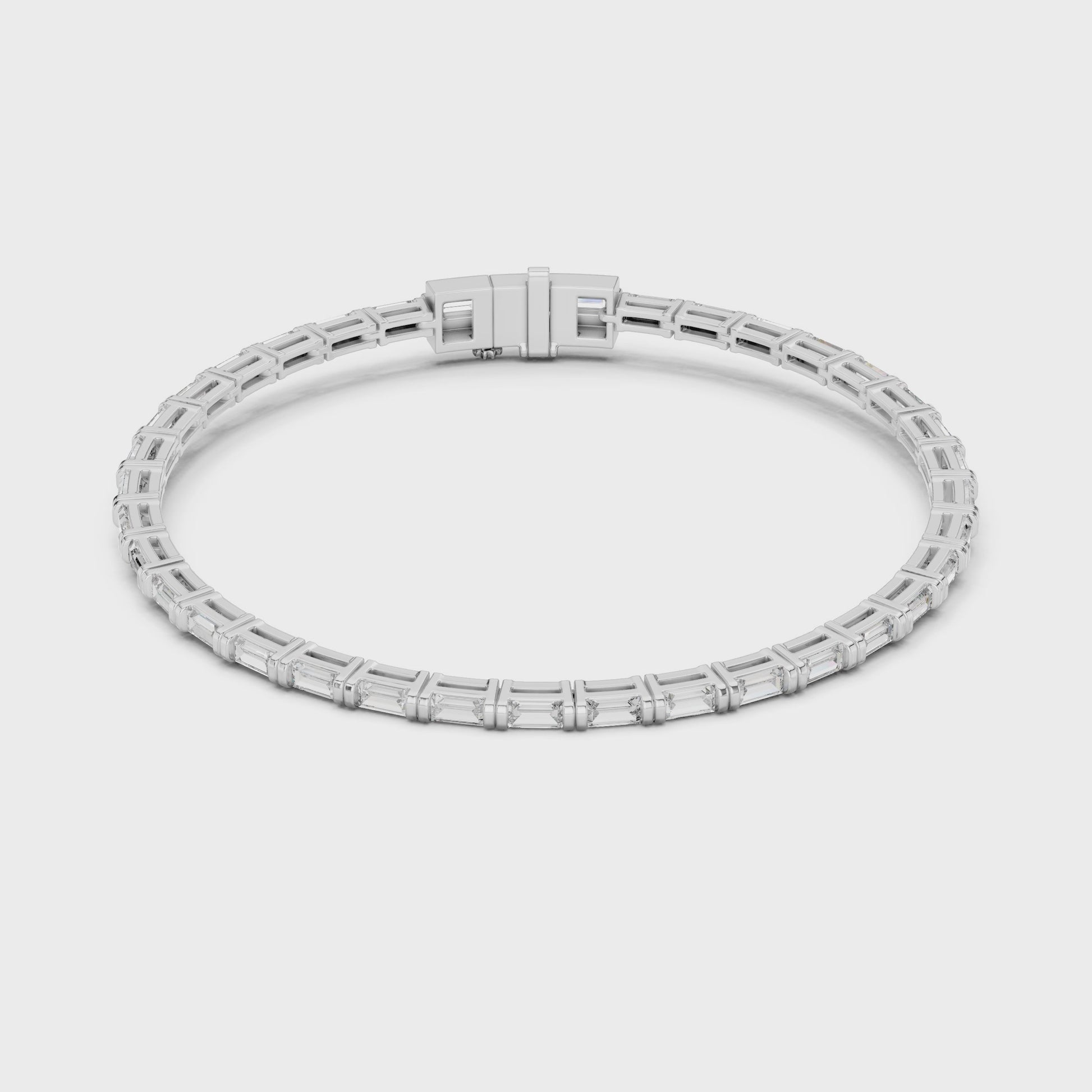 925 Sterling Silver Baguette Cut Collect Setting Moissanite Bracelet