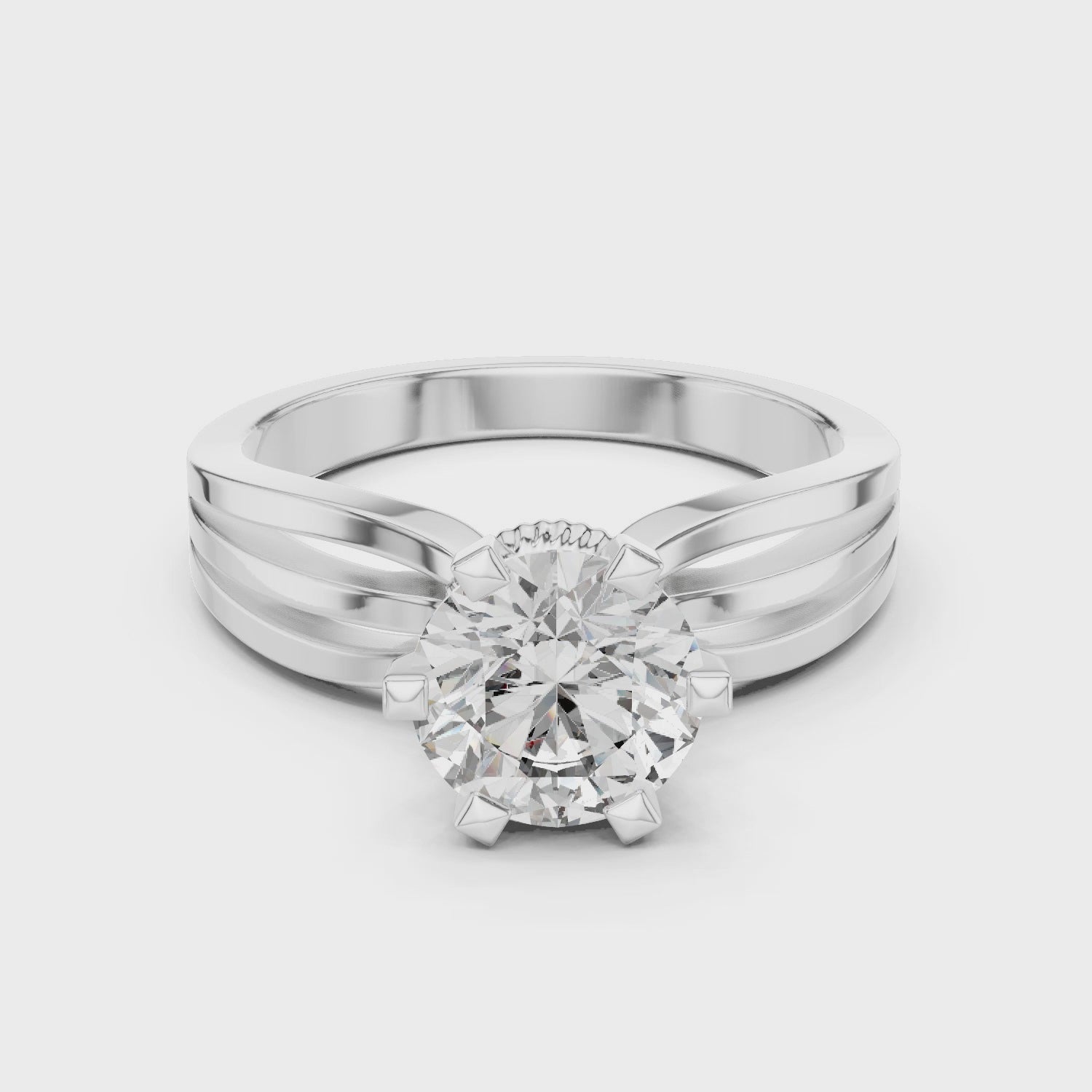 Round Cut Moissanite Split Shank Halo Solitaire 925 Sterling Silver Engagement Ring