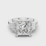 Princess Cut Center Moissanite Engagement Ring with Baguette Side Stone in Sterling Silver