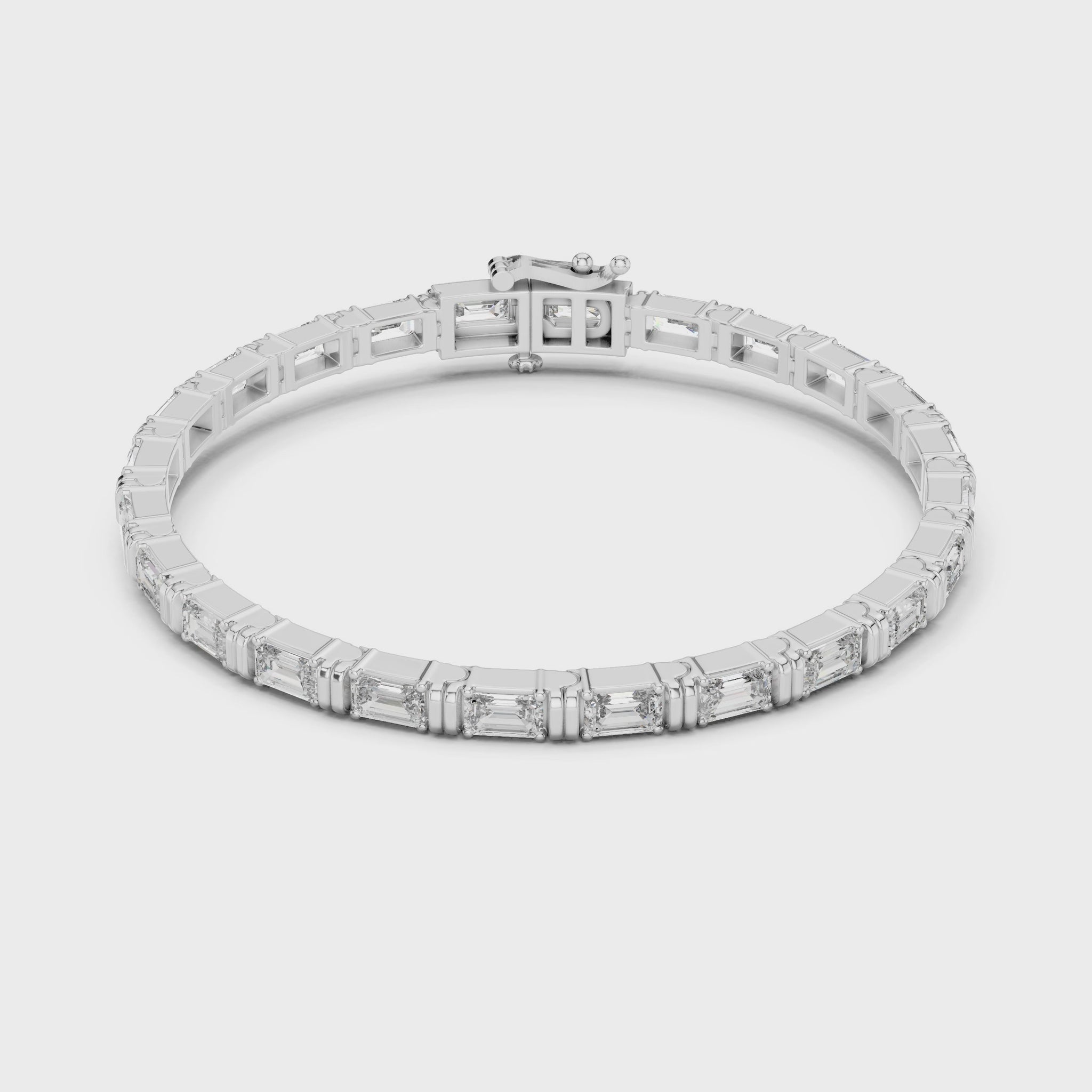 Emerald Cut 925 Sterling Silver Collect Setting Moissanite Bracelet