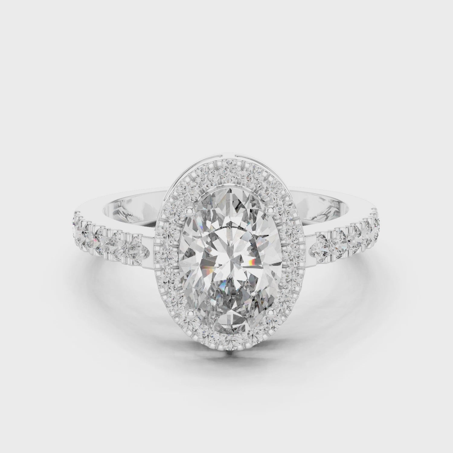 Oval Halo Moissanite Diamond Sterling Silver Engagement Ring for Women