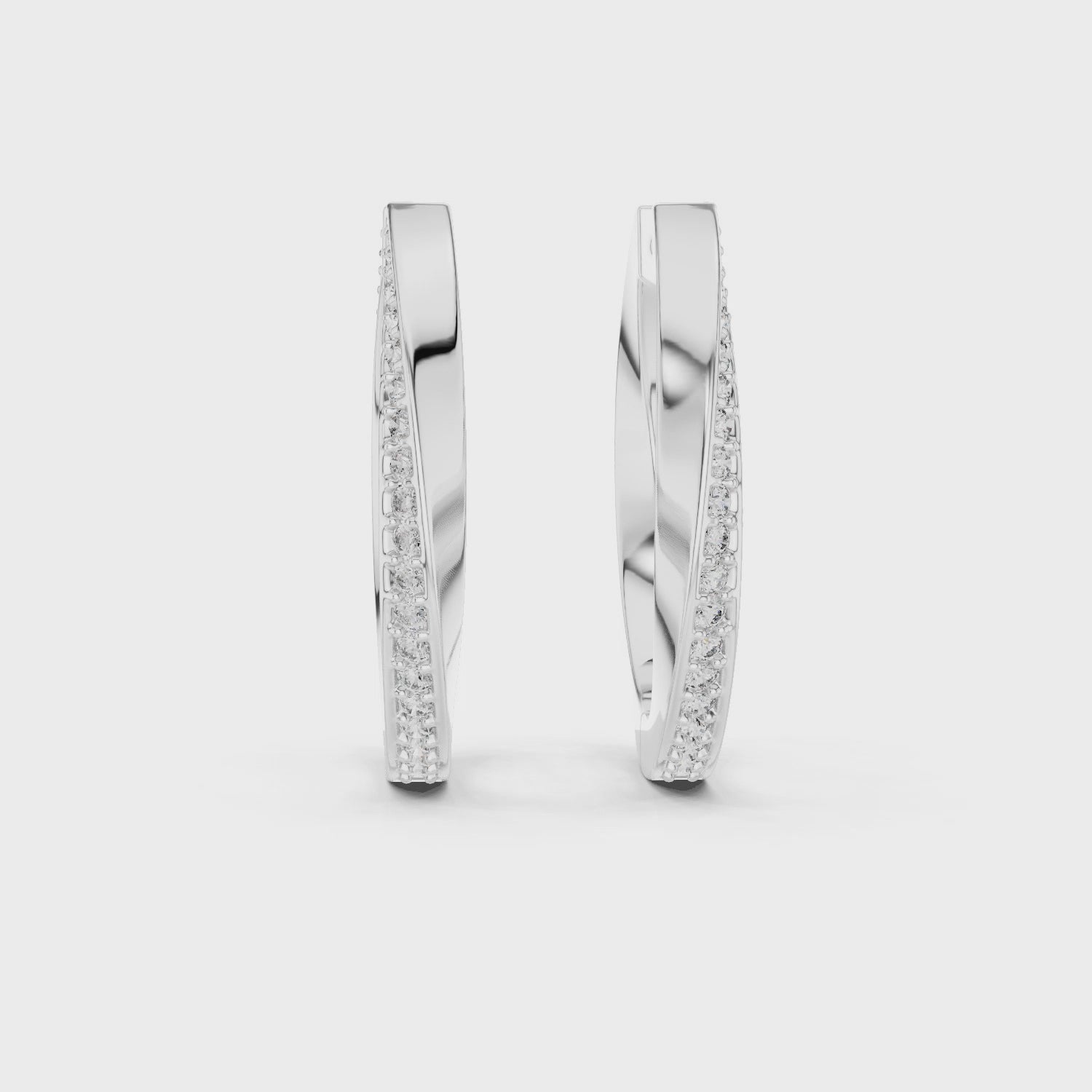 Round Cut Pavé-Set Moissanite Diamond Silver Modern Twisted Design Hoop Earring