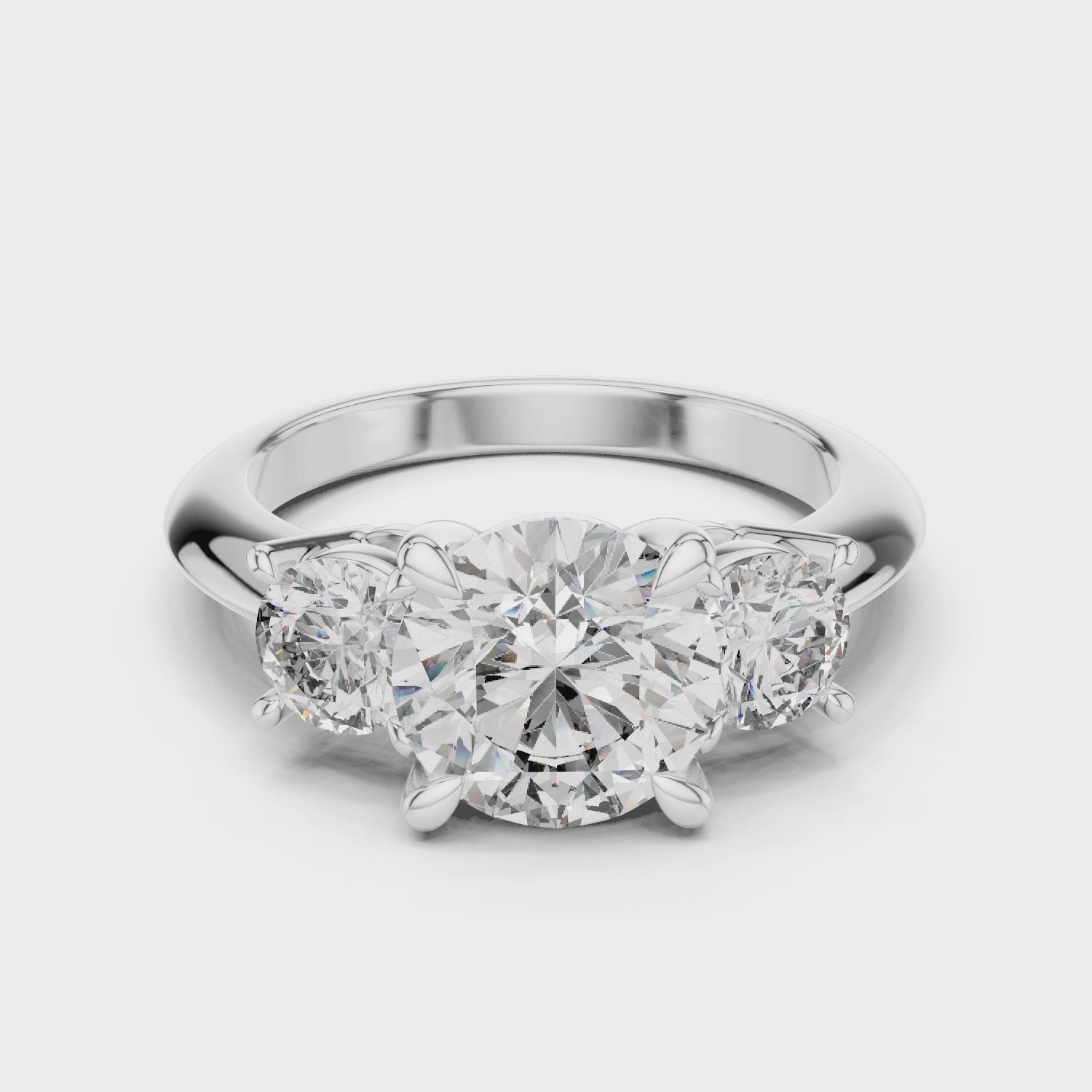 Trilogy Engagement Ring with Three Round-cut Moissanite in Sterling Silver