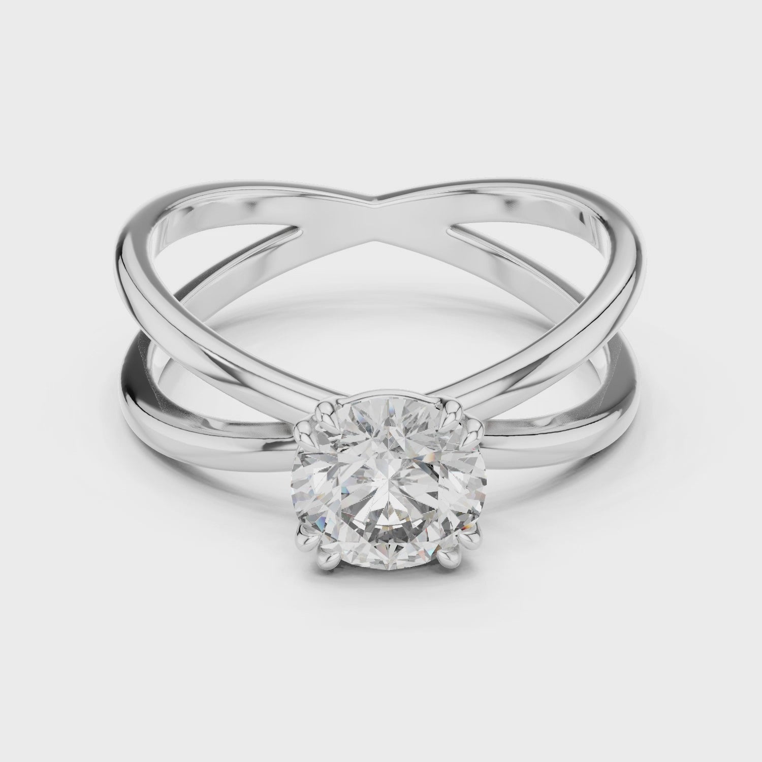 Round Moissanite Split Double Band Solitaire Engagement Ring in Sterling Silver