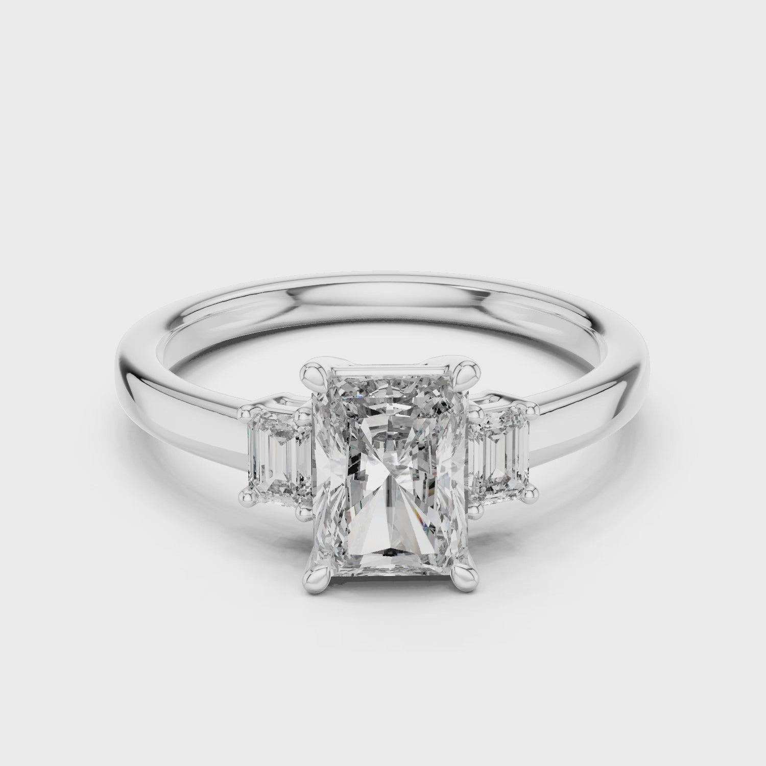 Radiant and Emerald Cut Three-stone Moissanite Trilogy Engagement Ring in Sterling Silver