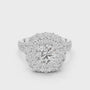 Floral Duo Halo Split Shank Round Cut Moissanite Sterling Silver Engagement Ring