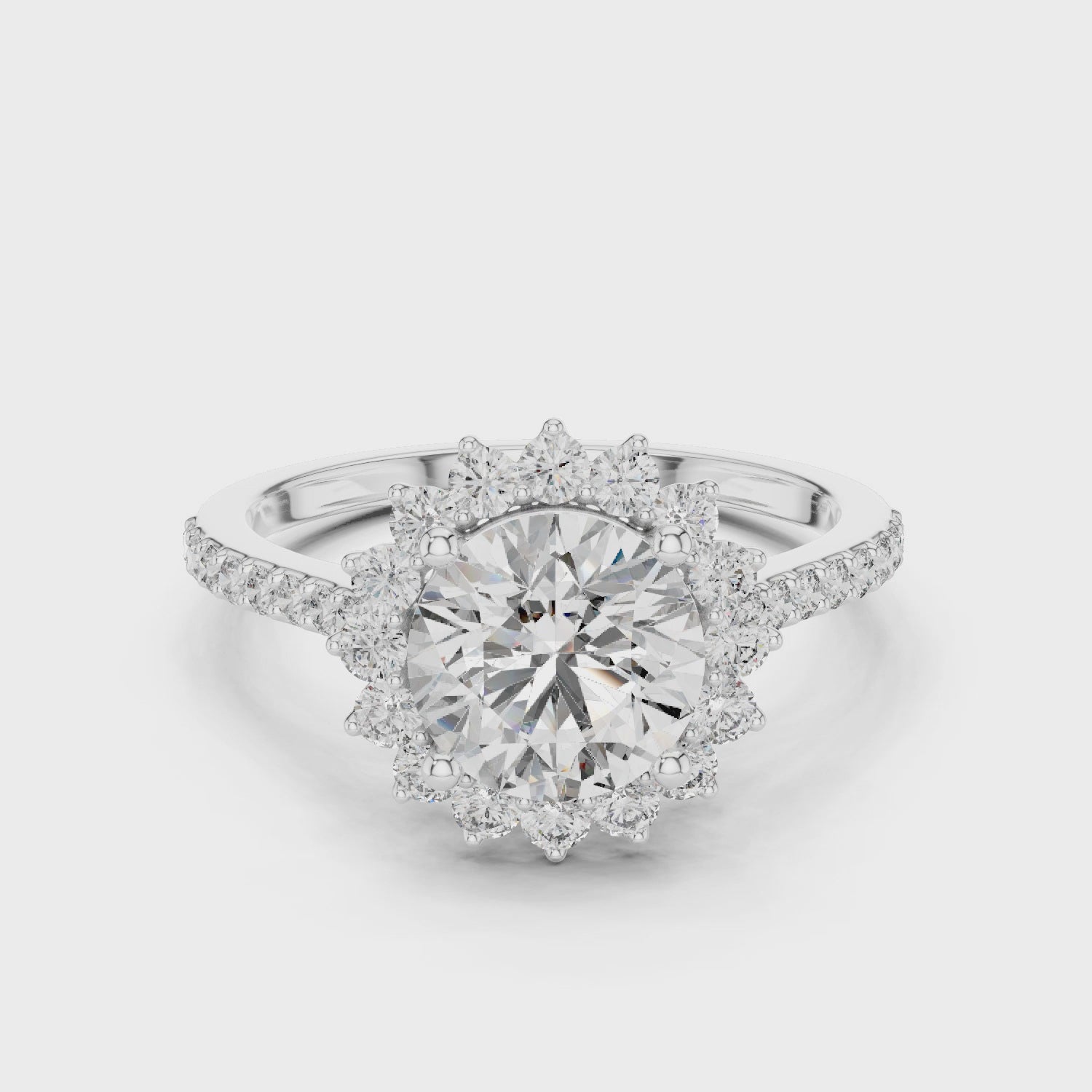 Central Large Round-cut Moissanite with Floral-style Halo Engagement Ring
