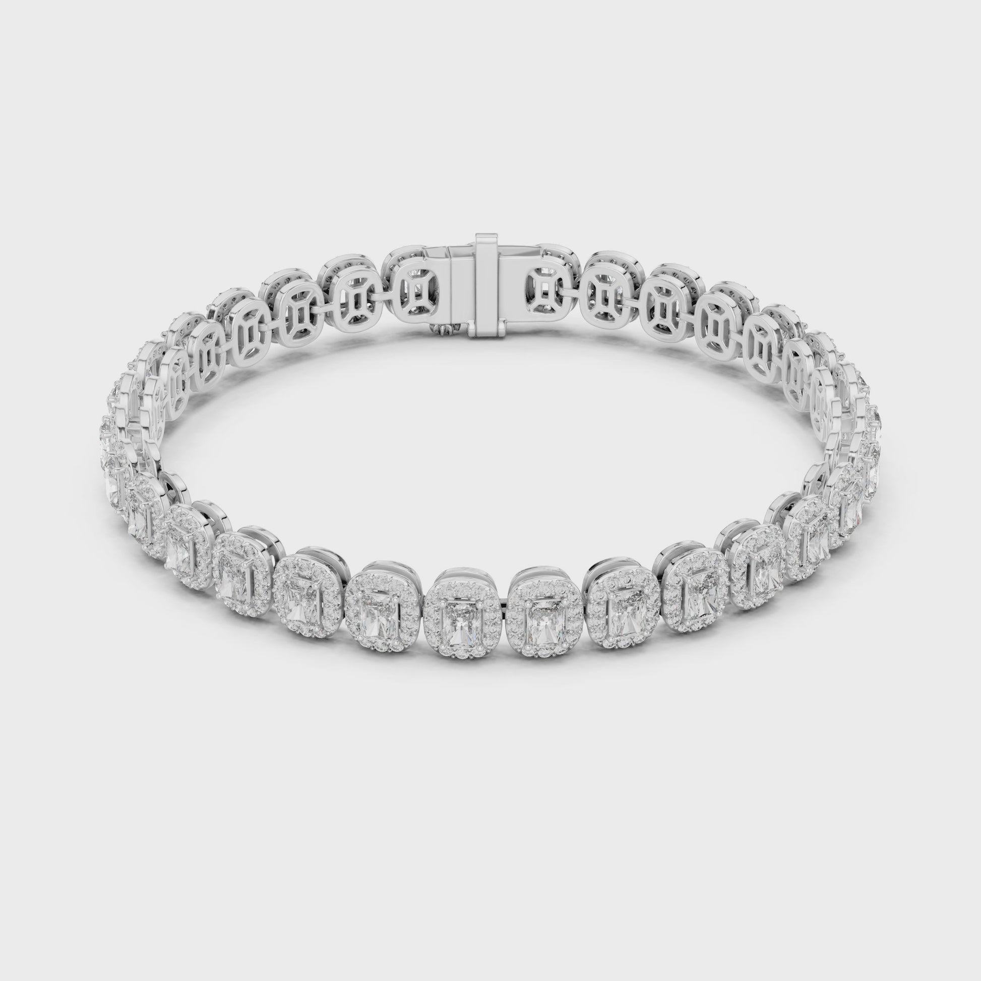 Radiant Collect Setting and Round Prong Setting Moissanite Sterling Silver Bracelet