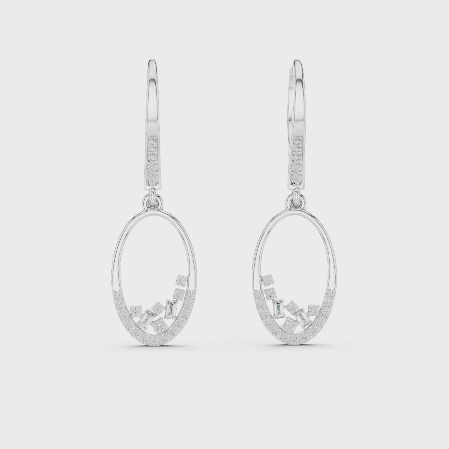 Round & Baguette Shape Moissanite Diamond Sterling Silver Luxe Diamond Hoop Earrings