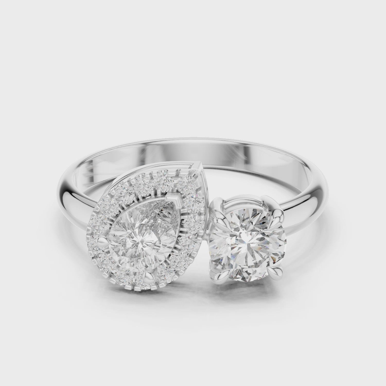 Halo Toi Et Moi Pear and Round Cut Moissanite Sterling Silver Ring