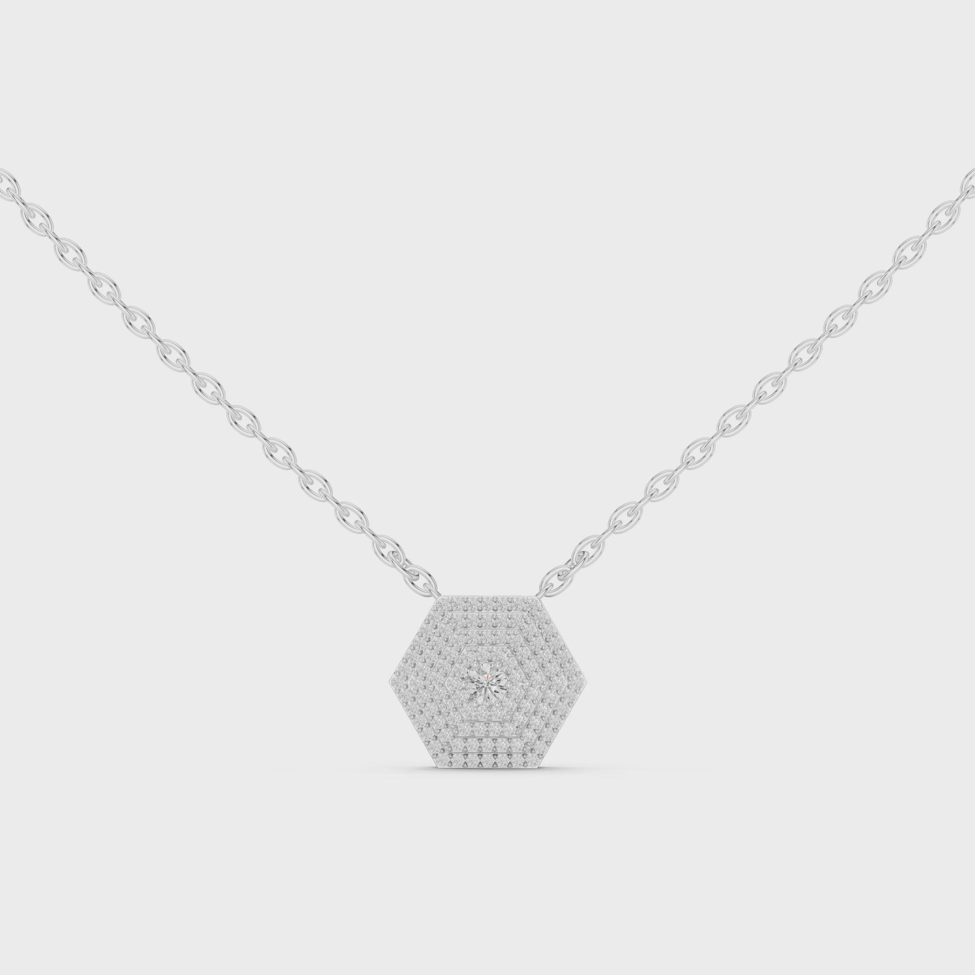 Round Moissanite Hexagon Pendant Sterling Silver Necklace