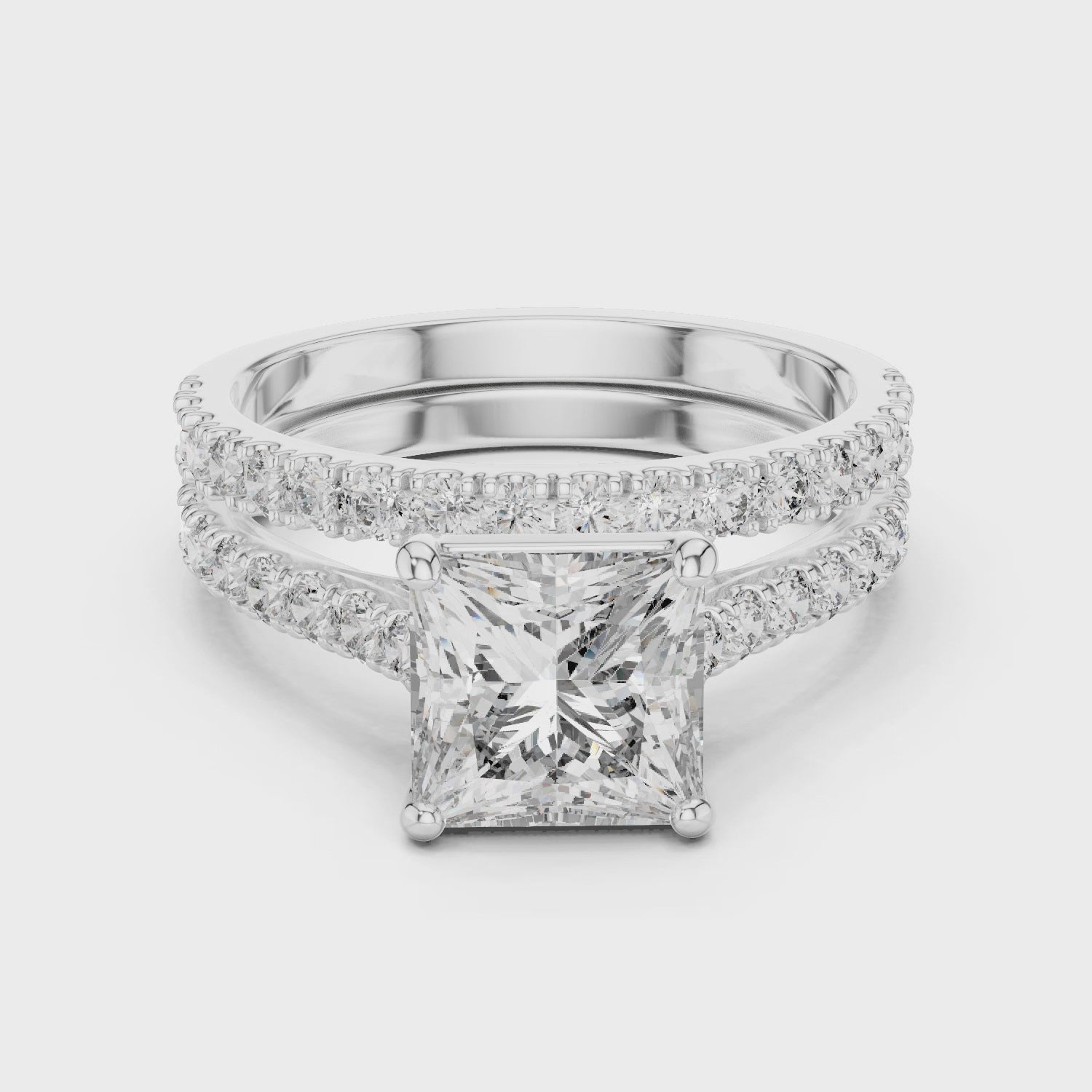 Princess-cut Moissanite Sterling Silver Engagement Ring with a Split Shank Band