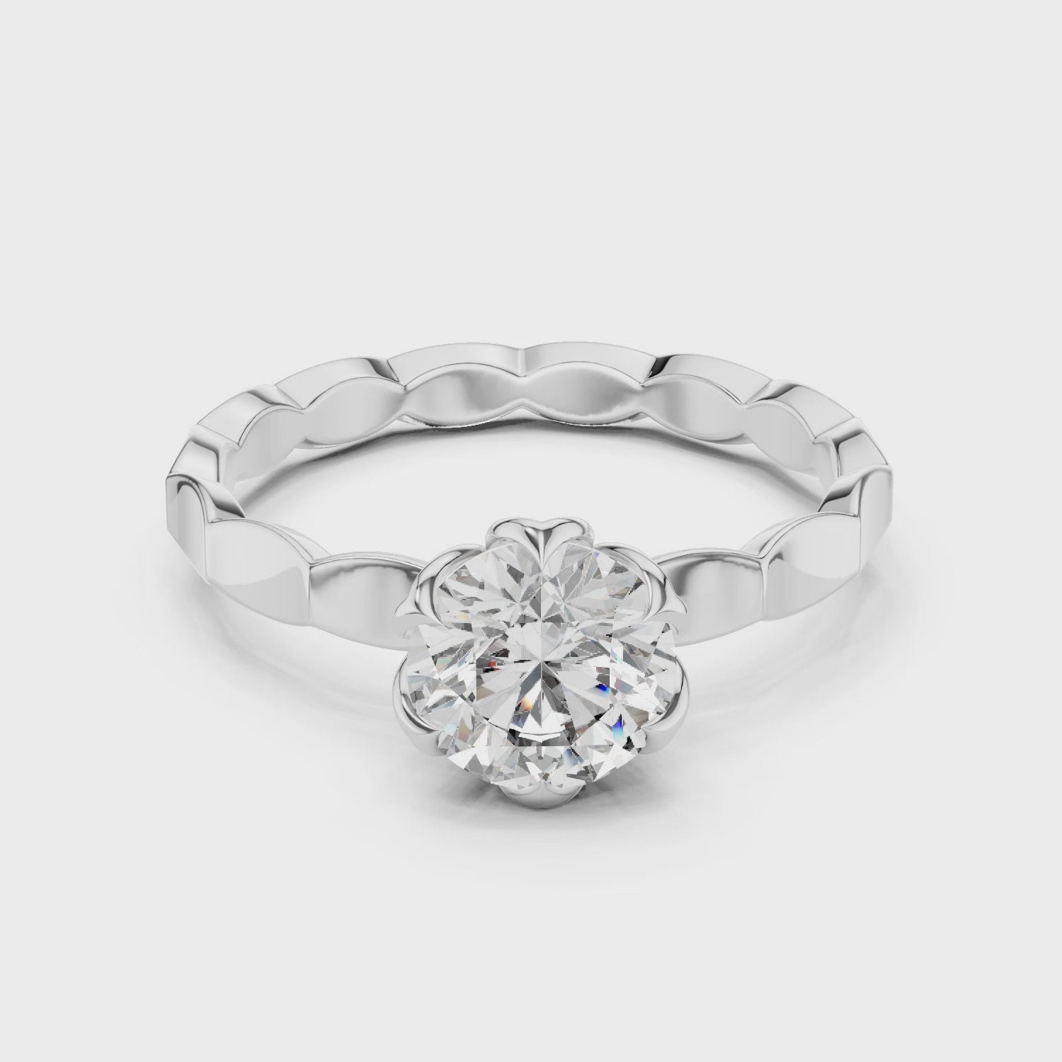 1 CT Round Cut Moissanite Solitaire Sterling Silver Engagement Ring