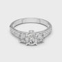 Central Round Cut Trilogy Halo Moissanite Sterling Silver Engagement Ring