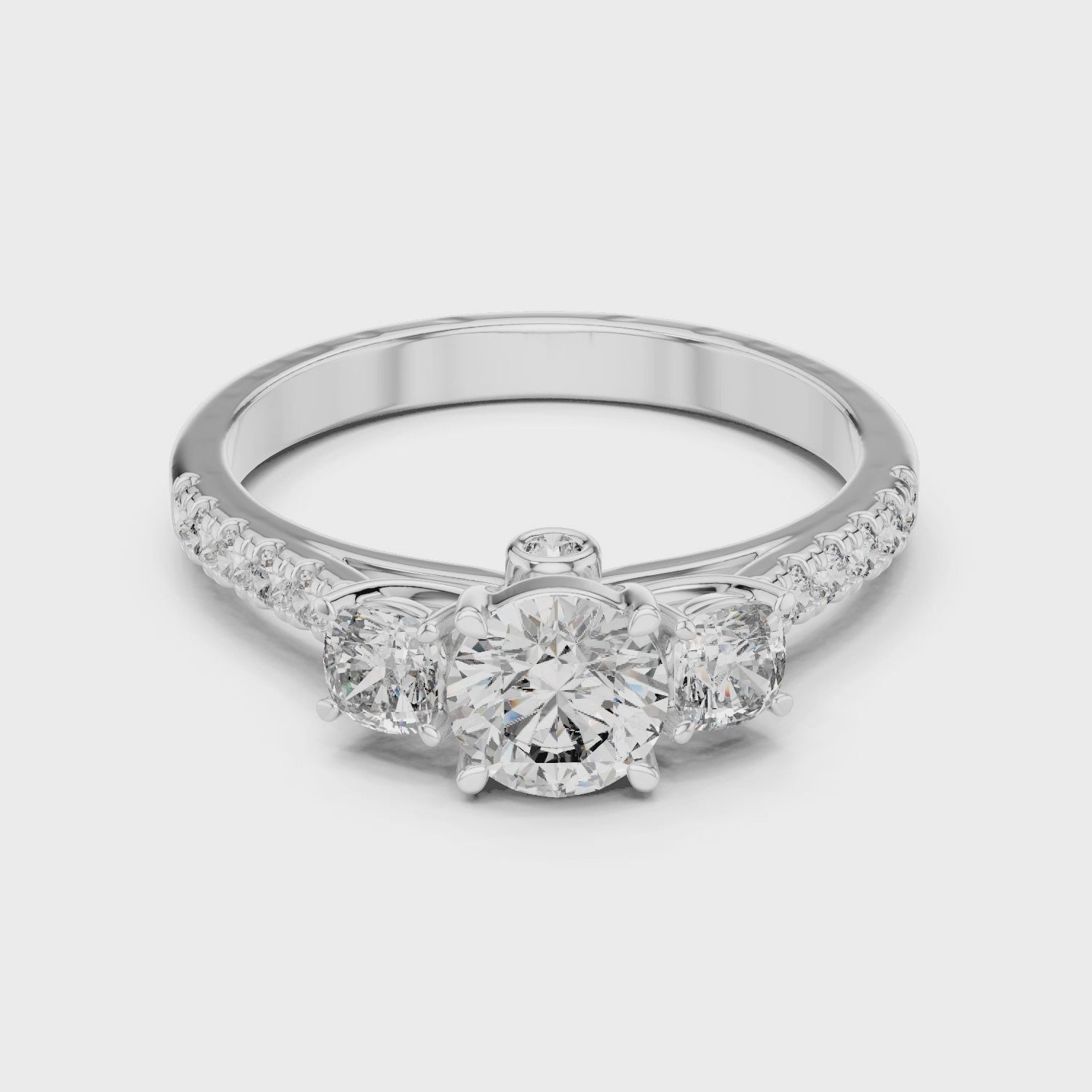 Central Round Cut Trilogy Halo Moissanite Sterling Silver Engagement Ring