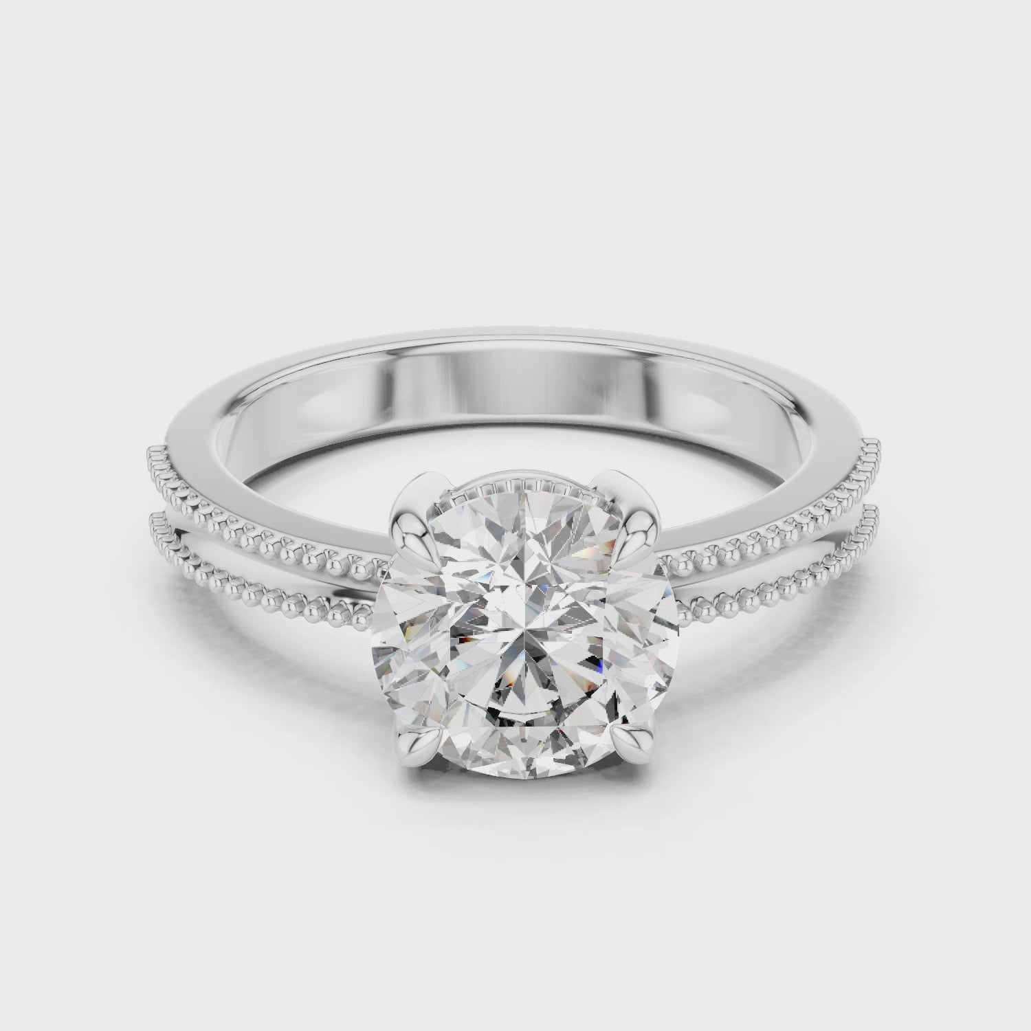 Four-prong Setting Round Cut Moissanite Silver Solitaire Engagement Ring