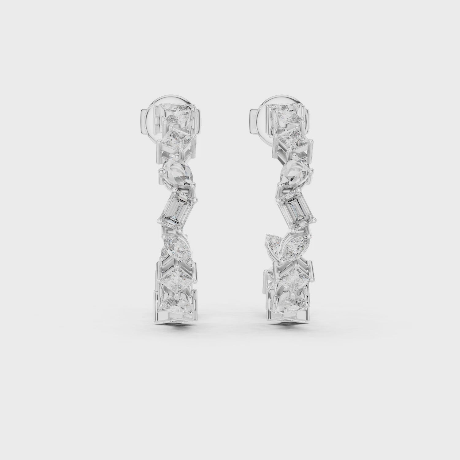 Deluxe Multi Cut Mixed Fancy Shape Diamond 925 Sterling Silver Hoop Earrings