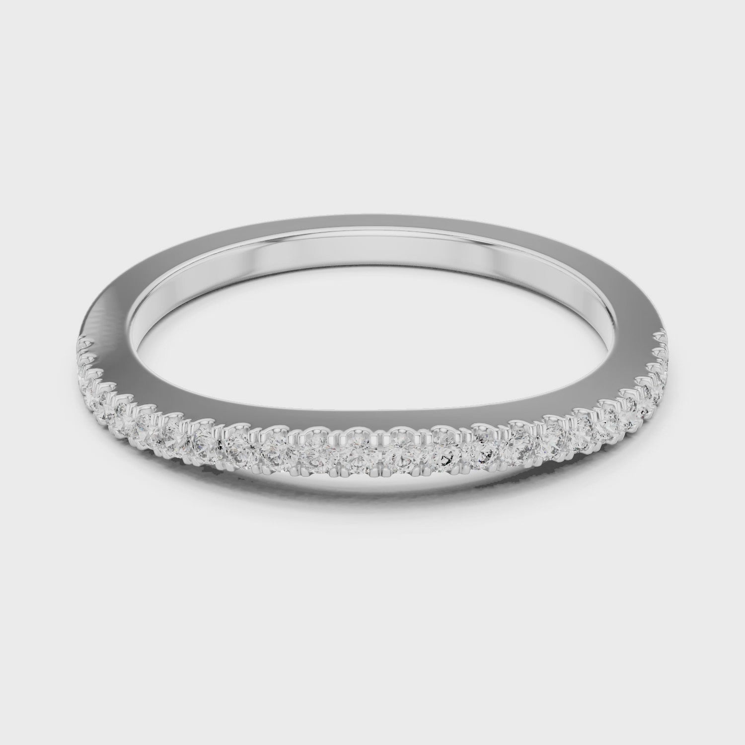 Dainty Sterling Silver Half Eternity Wedding Band Set with Brilliant Pavé Stones