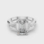 Sterling Silver Emerald-Cut Moissanite Engagement Ring with Tapered Baguette Side Stones
