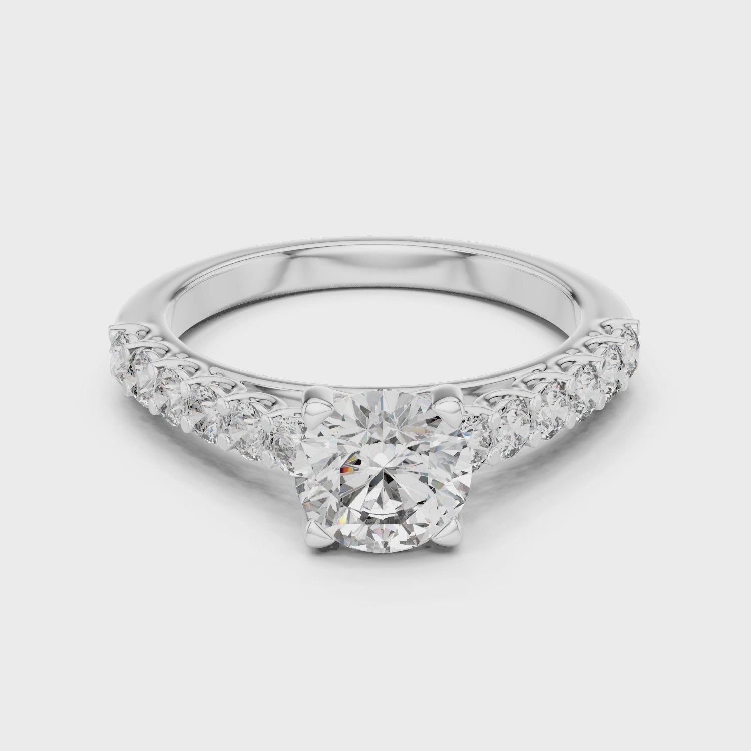 Central Round Cut Solitaire Diamond Split Shank Moissanite Sterling Silver Diamond Ring