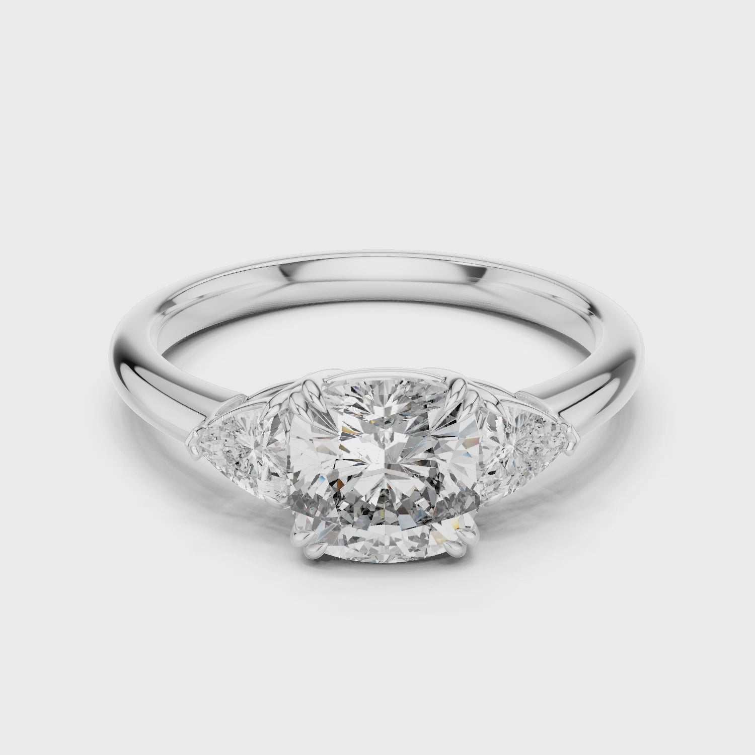 Modern Cushion Cut Moissanite with Trillion-cut Three-stone Engagement Ring