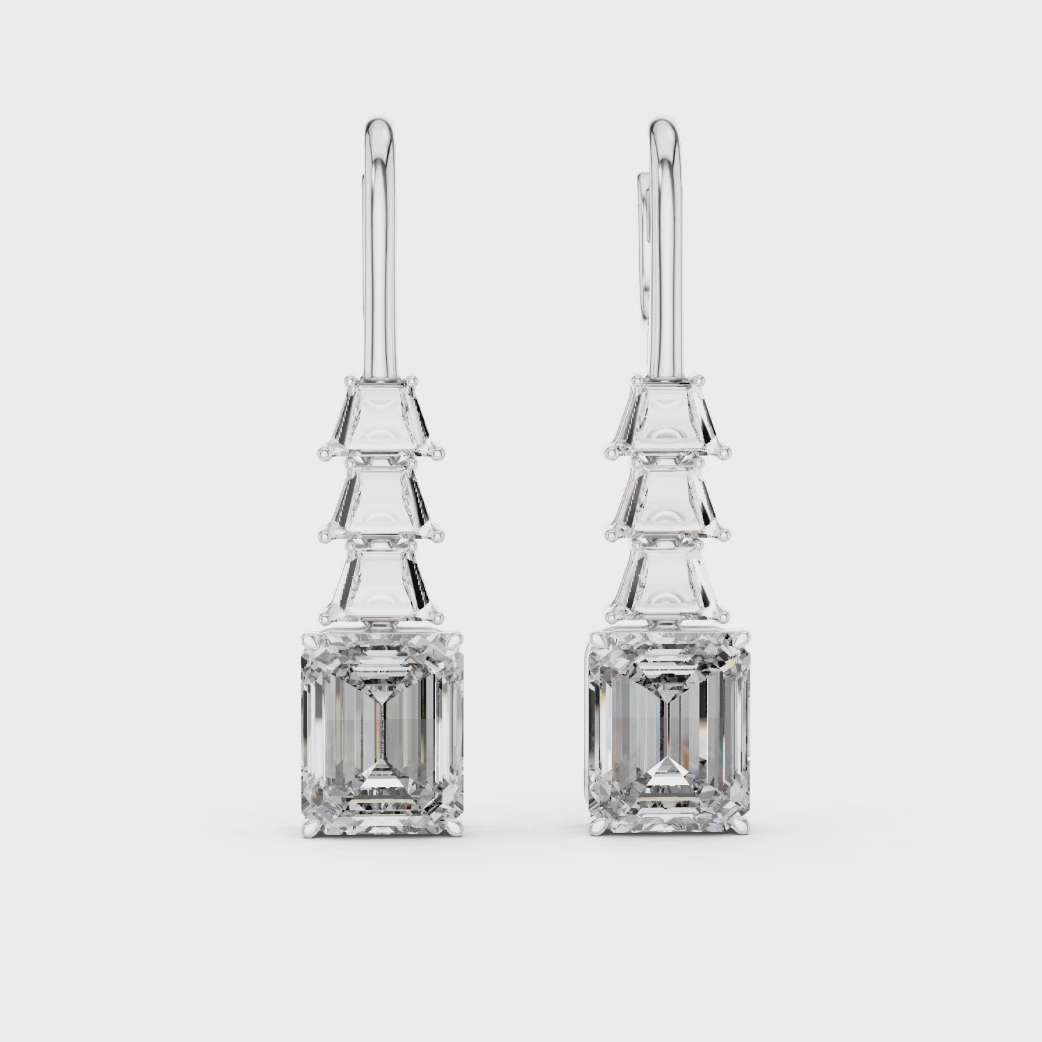 Emerald & Trapezoid Shape Moissanite Diamond Drop Or Dangle Setting 925 Sterling Silver Earrings