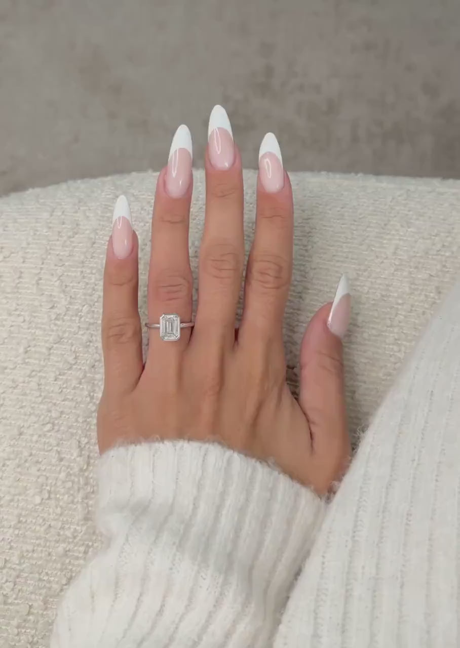 14K White Gold 2 Carat Emerald Cut Lab Grown Diamond Bezel IGI Certified D-VVS2 Engagement Ring