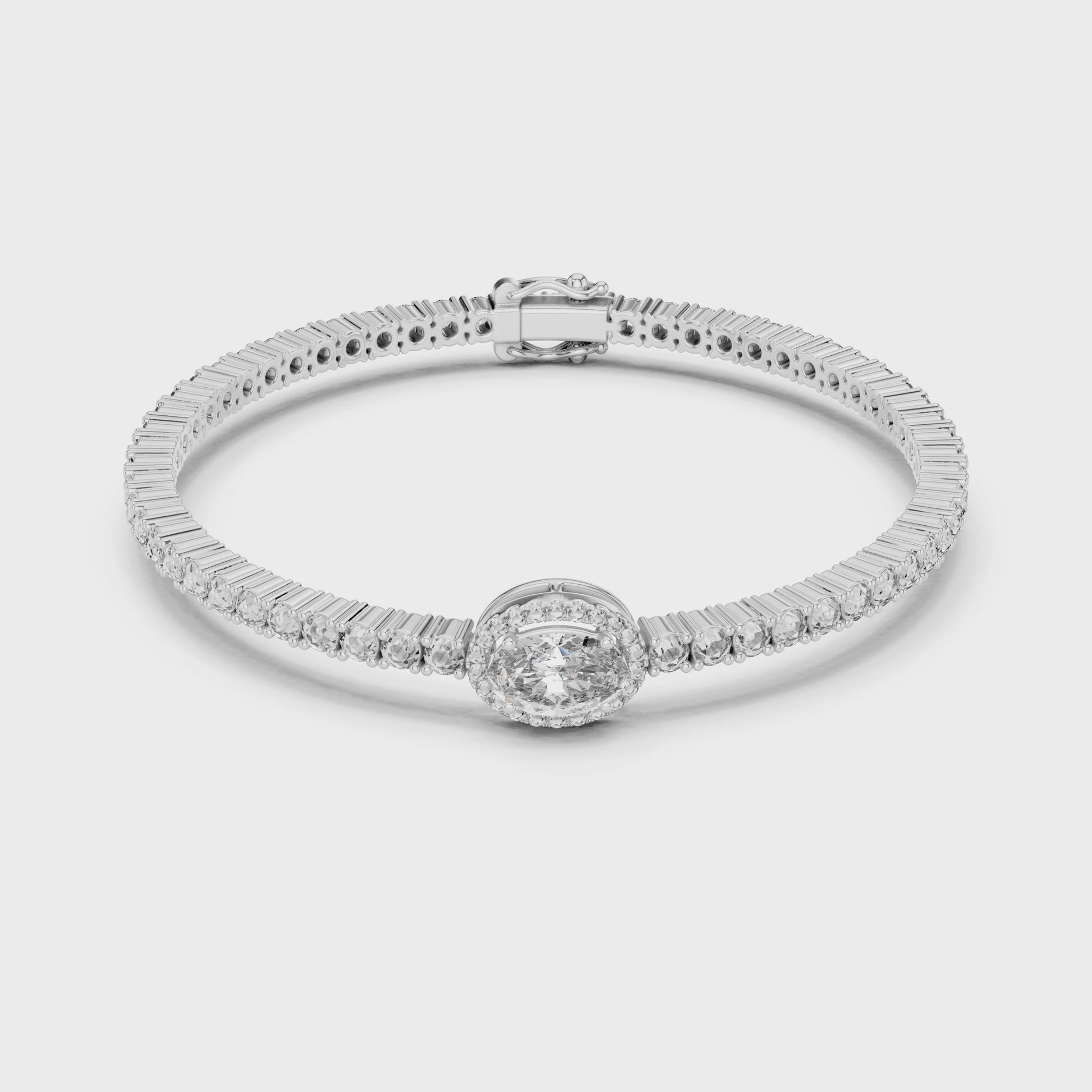 Oval Cut Micro Prong and Collect Setting Moissanite 925 Sterling Silver Bracelet